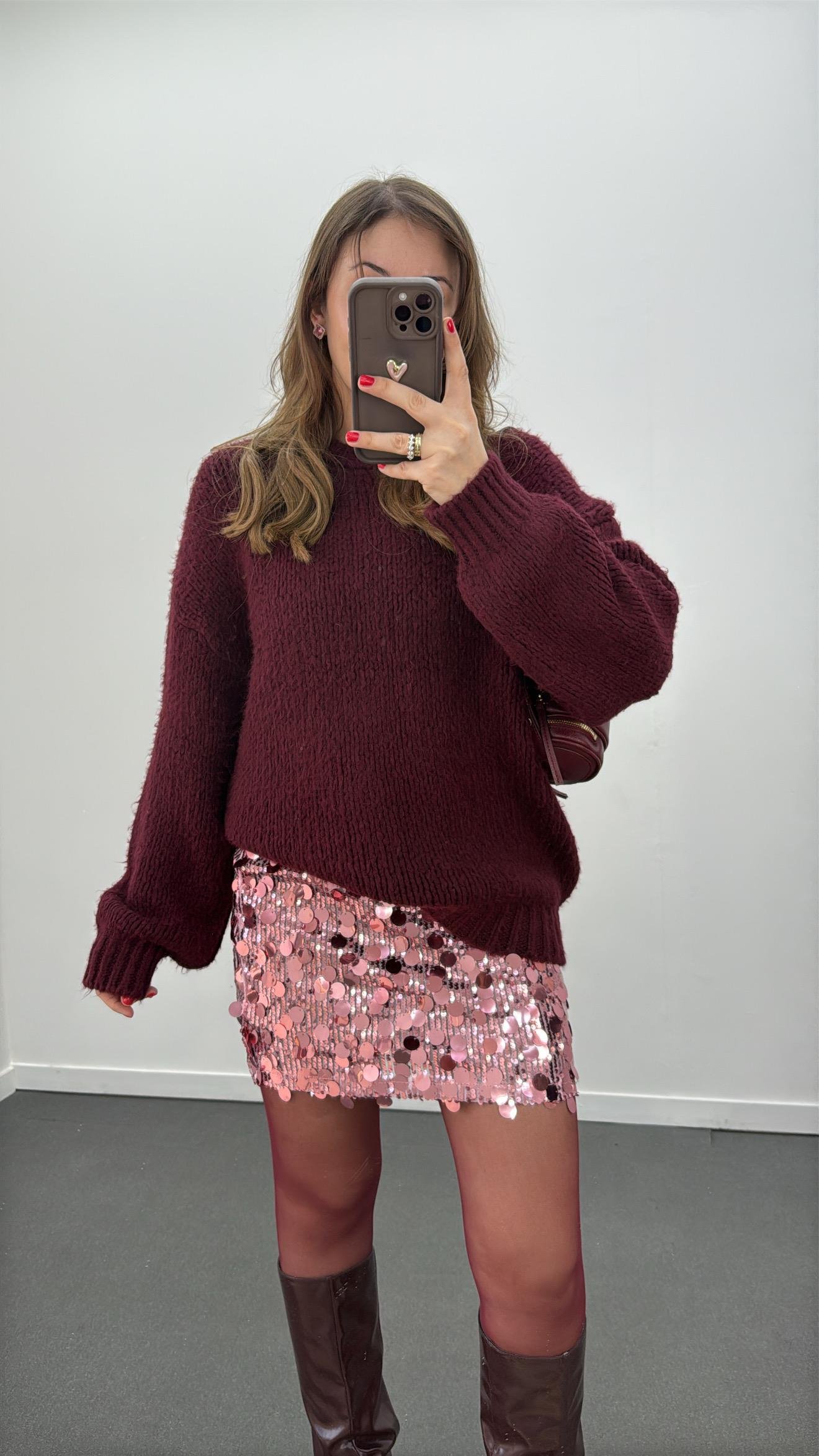 Elvira Bordo Premium Kalın Örgü Kazak