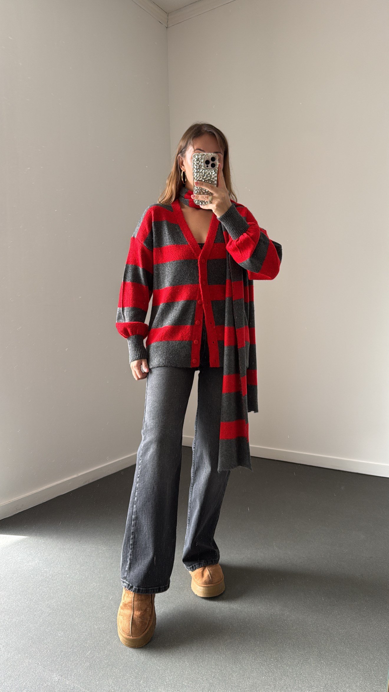 Elzora Gri Yıkama Straight Wide Leg Jean