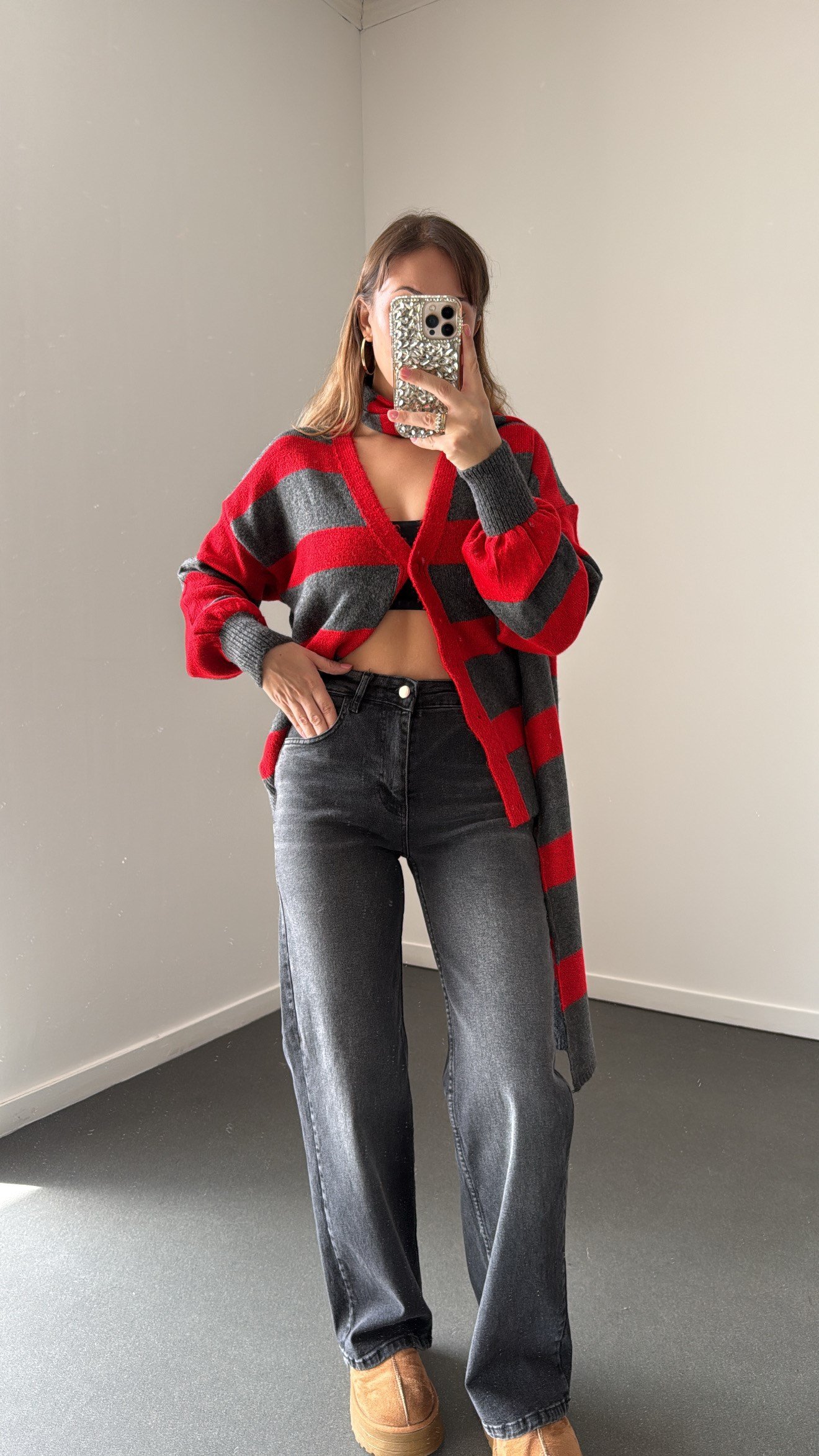 Elzora Gri Yıkama Straight Wide Leg Jean
