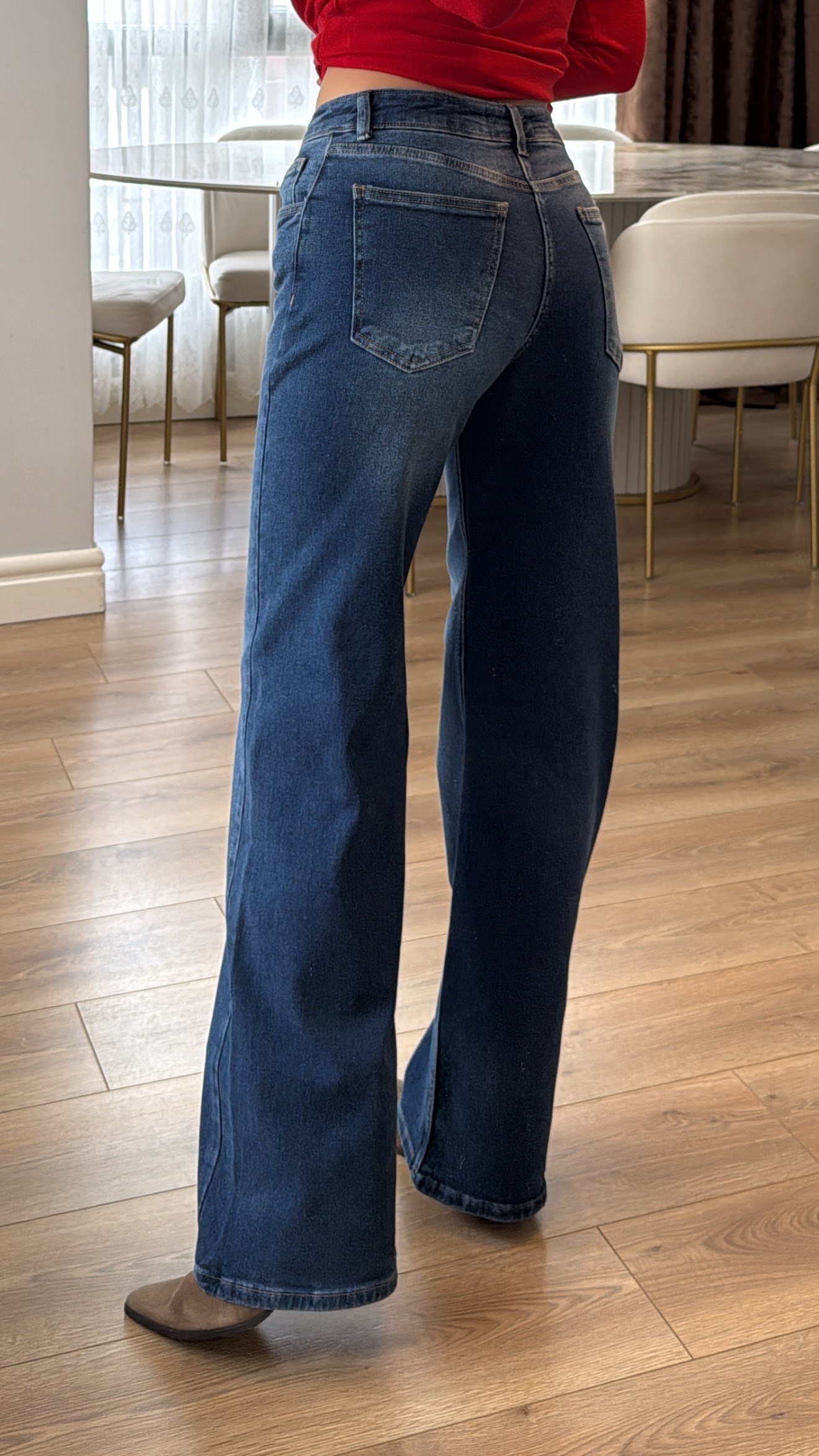 Elzora Kot Yıkama Straight Wide Leg Jean