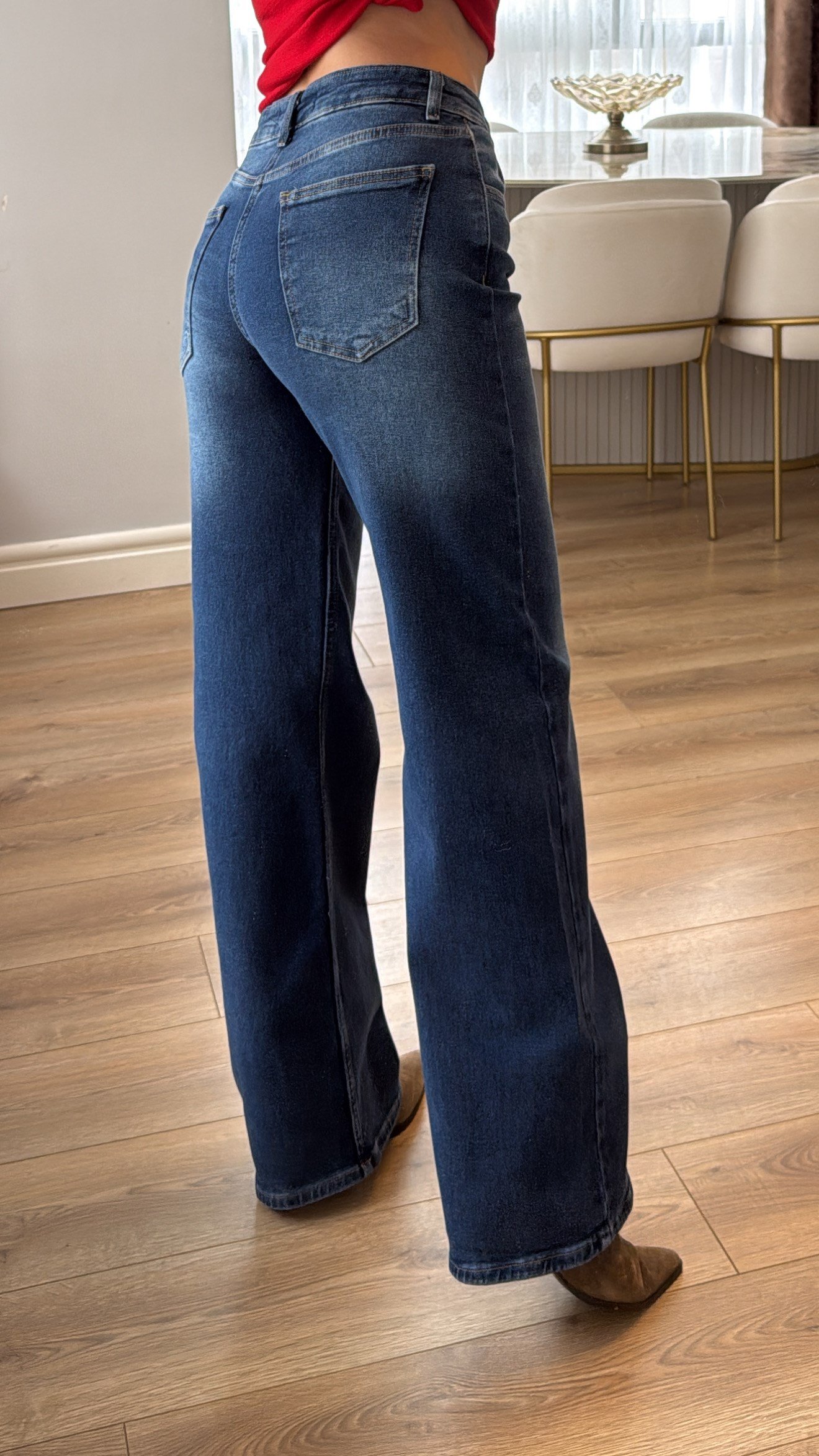 Elzora Kot Yıkama Straight Wide Leg Jean