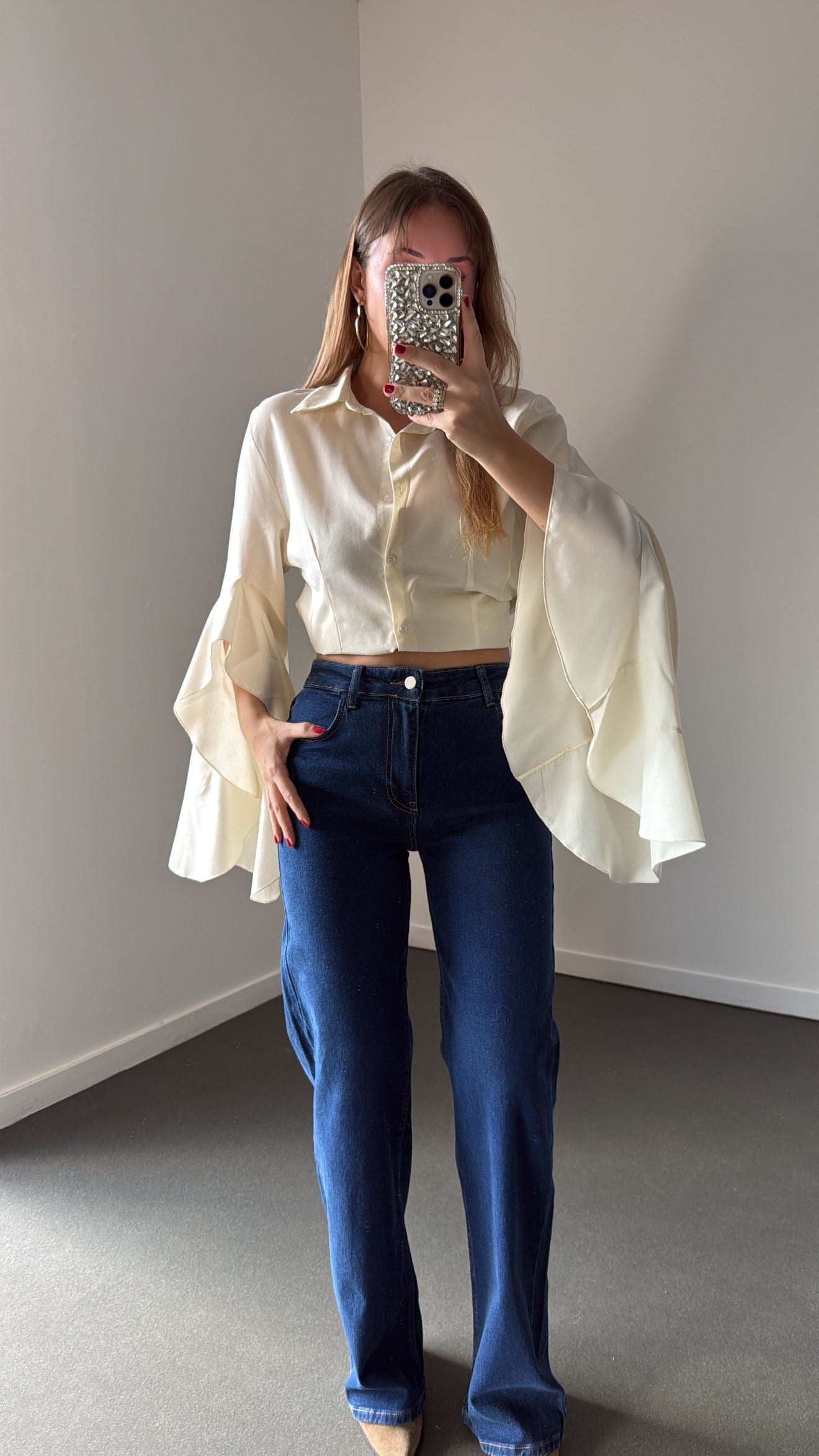 Elzora Lacivert Yıkama Straight Wide Leg Jean