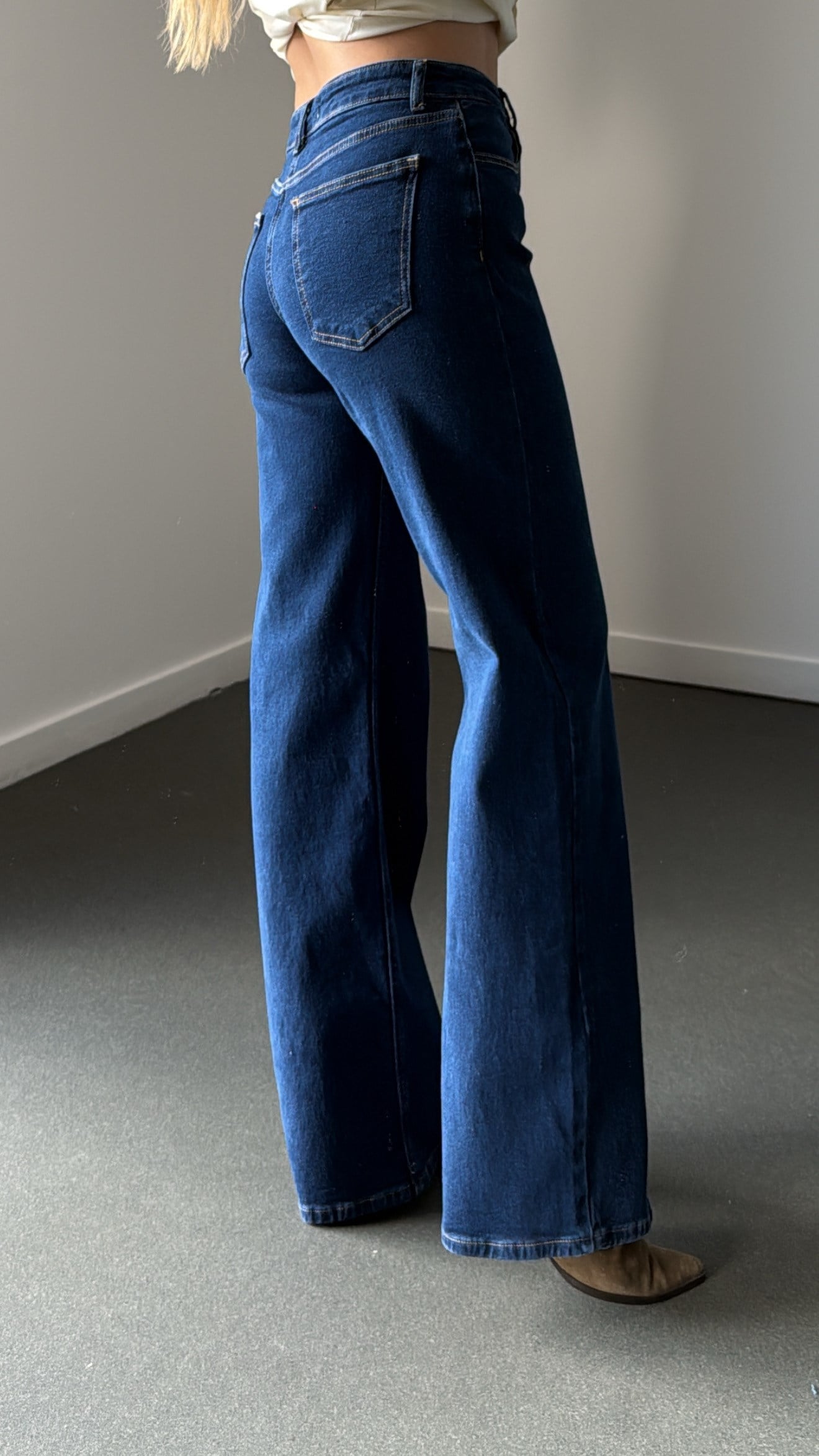 Elzora Lacivert Yıkama Straight Wide Leg Jean