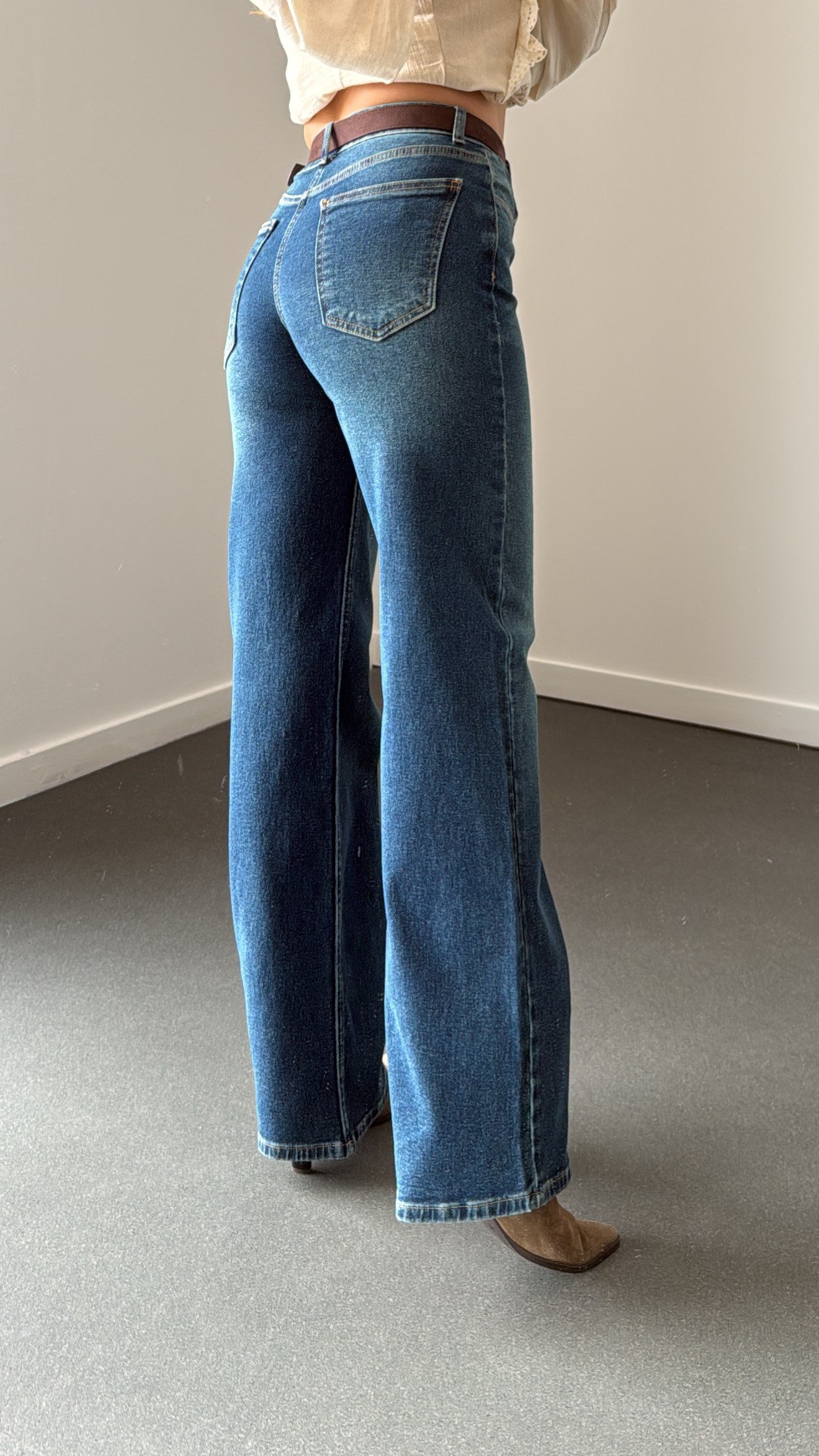Elzora Vintage Yıkama Straight Wide Leg Jean