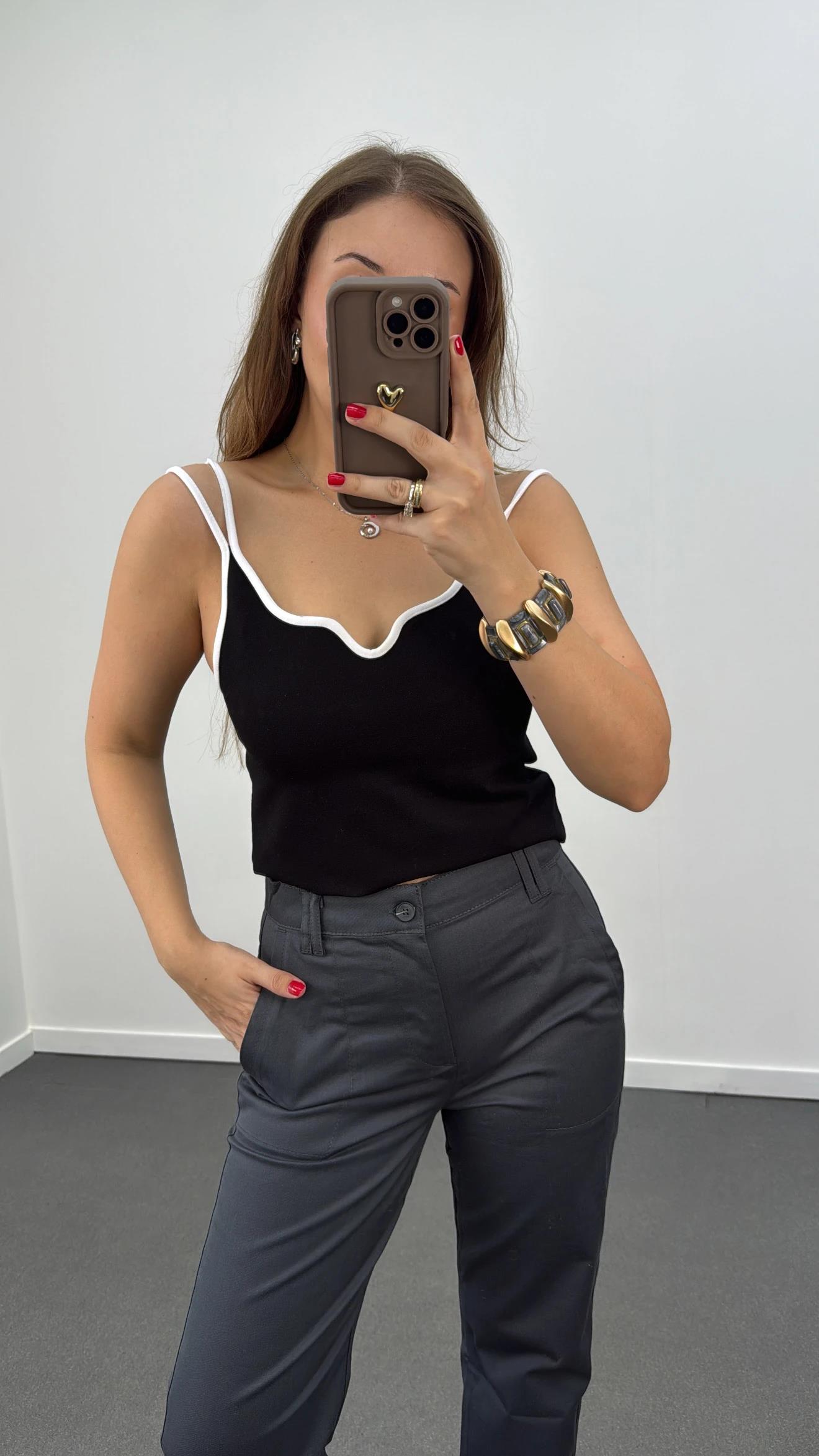 Enda Siyah Çift Askılı Atlet