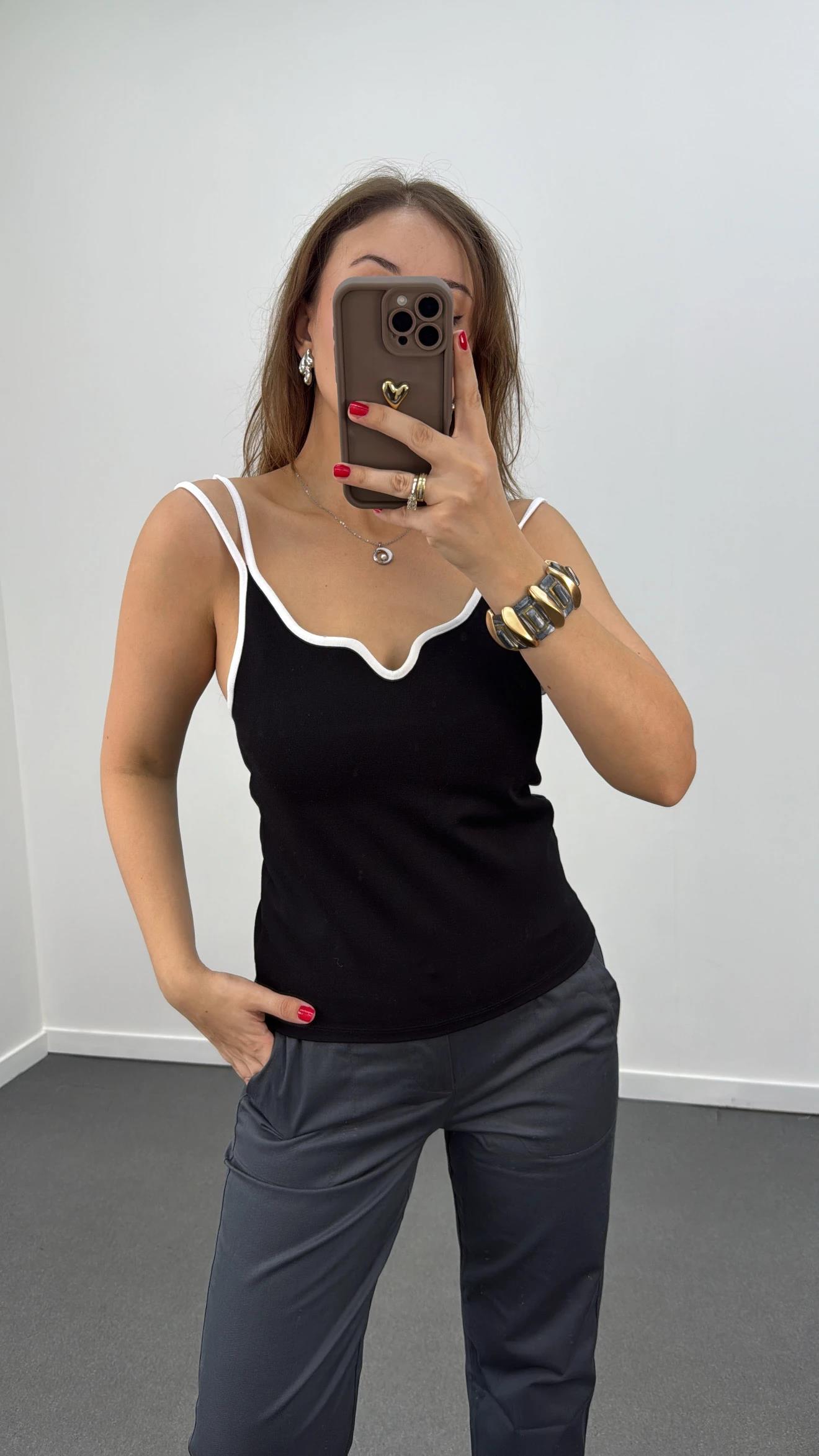 Enda Siyah Çift Askılı Atlet