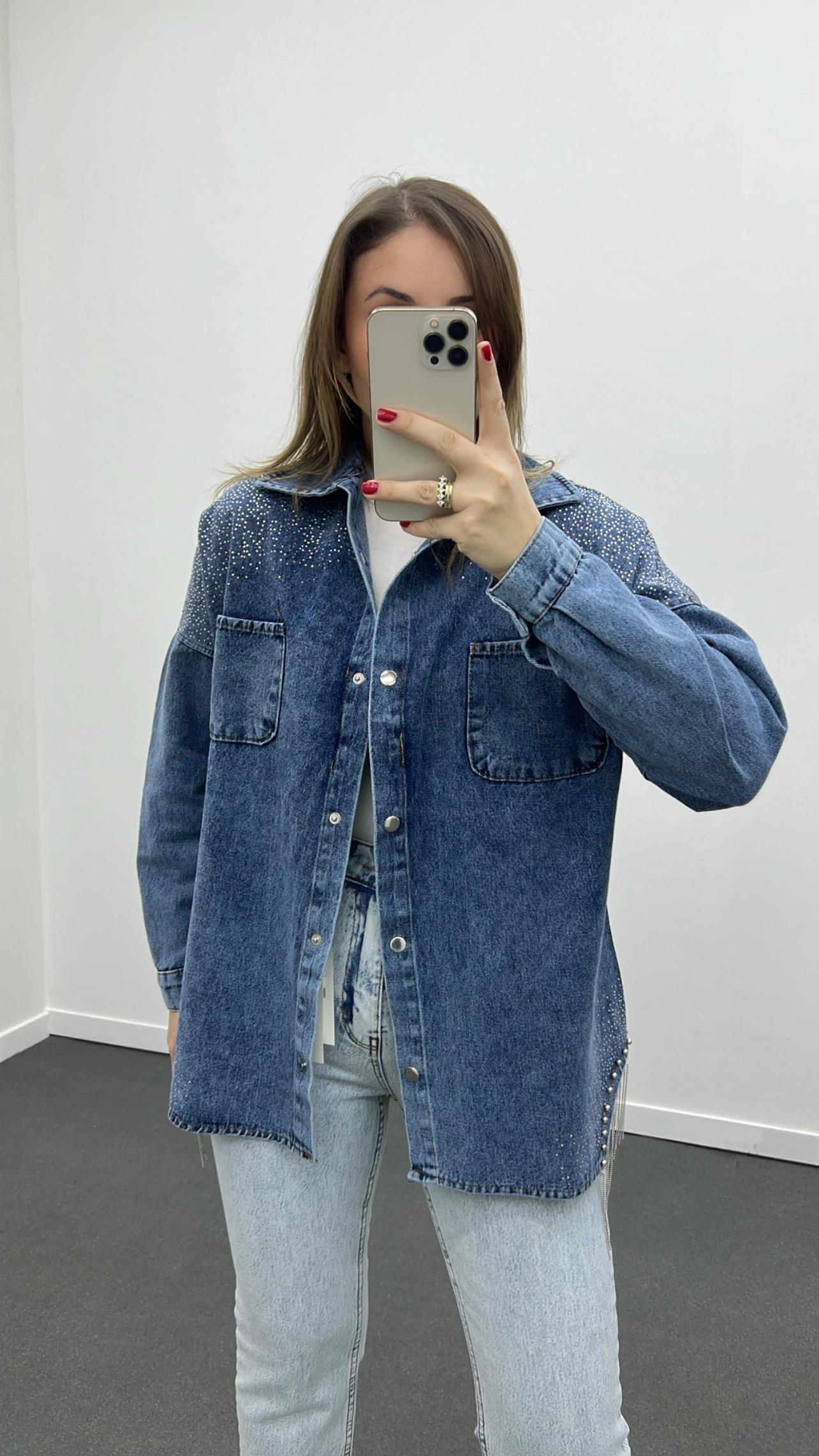 Ernesto Kot Yıkamalı Taş İşlemeli Kot Gömlek