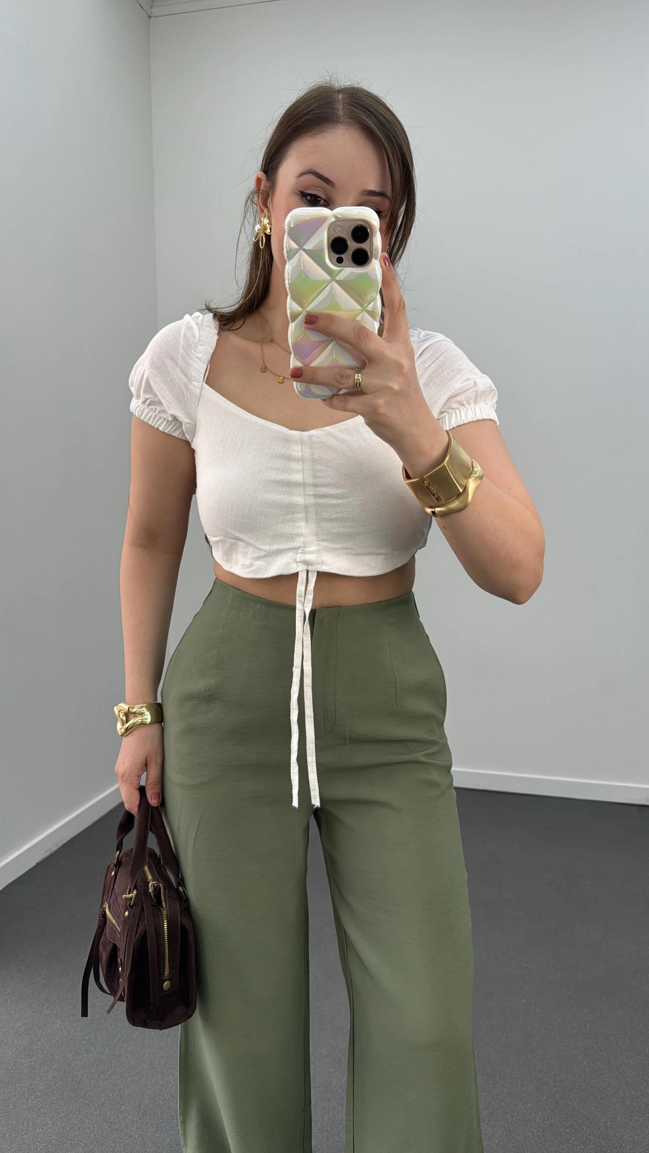 Ethan Beyaz Prenses Kol Keten Crop