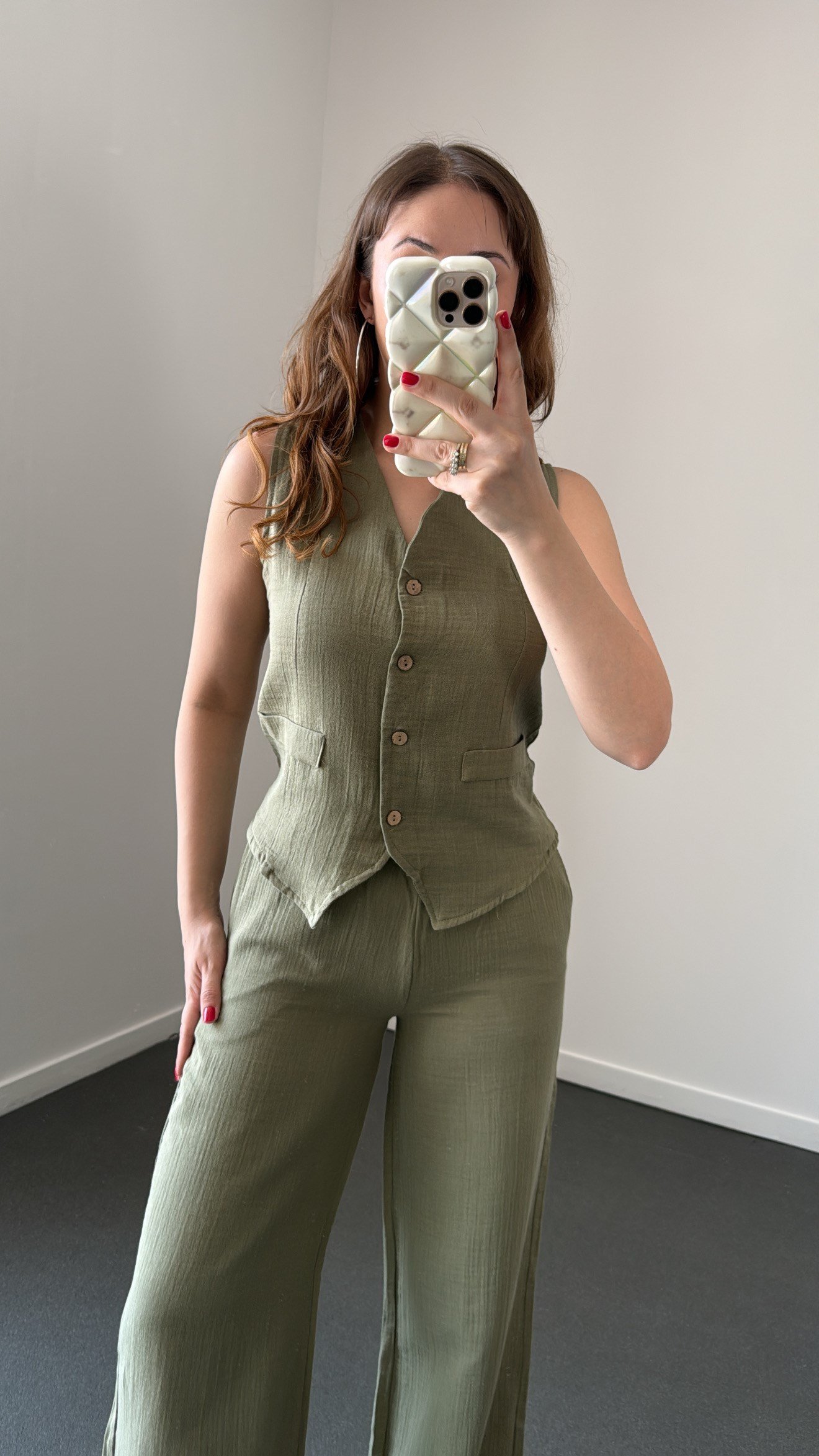 Even Yeşil Müslin Yelek Ve Pantolon Takım