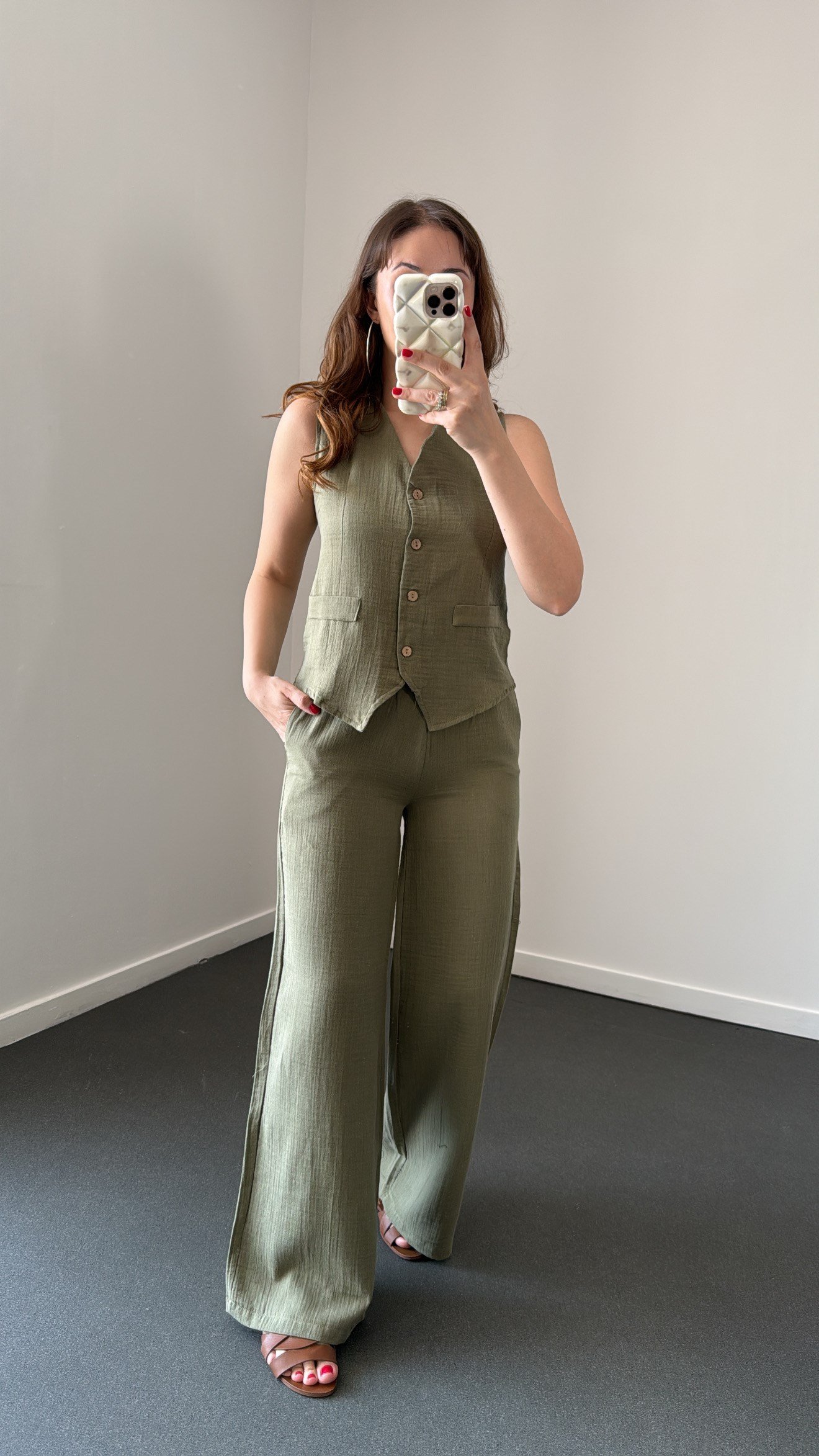Even Yeşil Müslin Yelek Ve Pantolon Takım