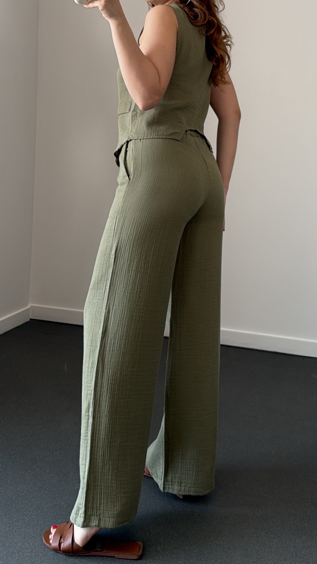 Even Yeşil Müslin Yelek Ve Pantolon Takım