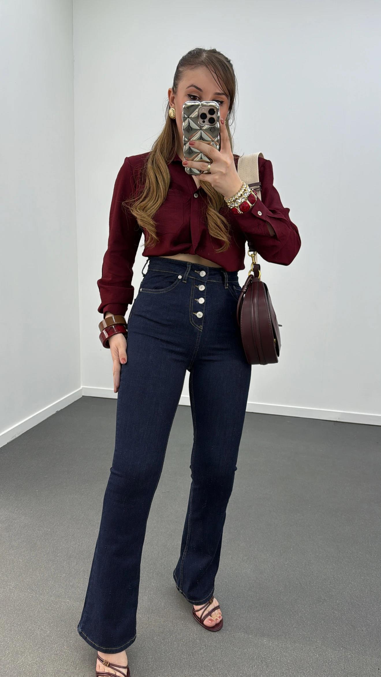 Evra Bordo Düğüm Detaylı Crop Gömlek