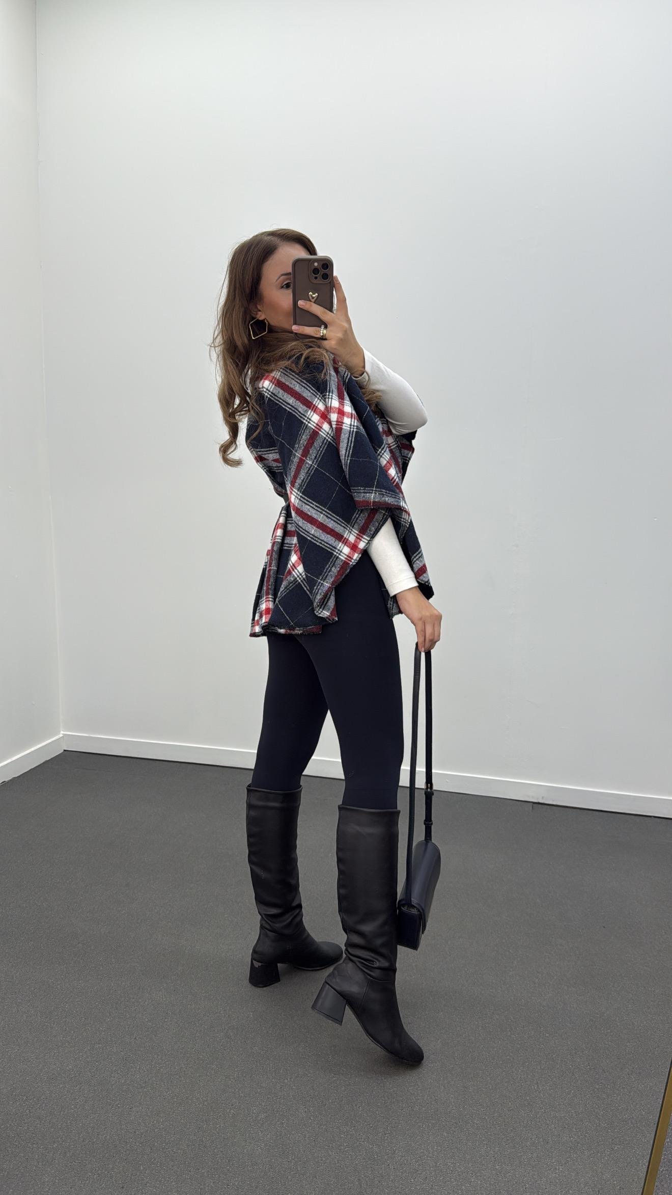 Faylin Lacivert Ekoseli Kemerli Panço