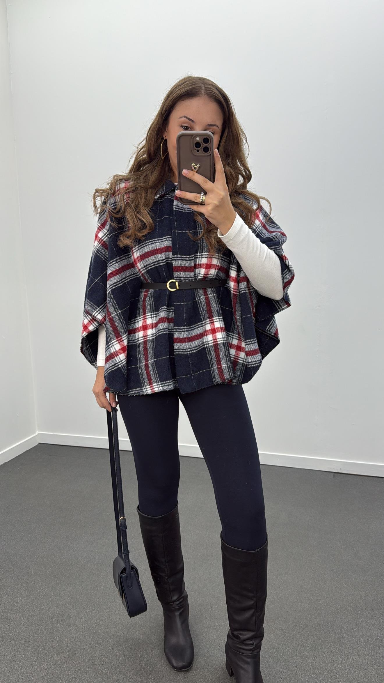 Faylin Lacivert Ekoseli Kemerli Panço