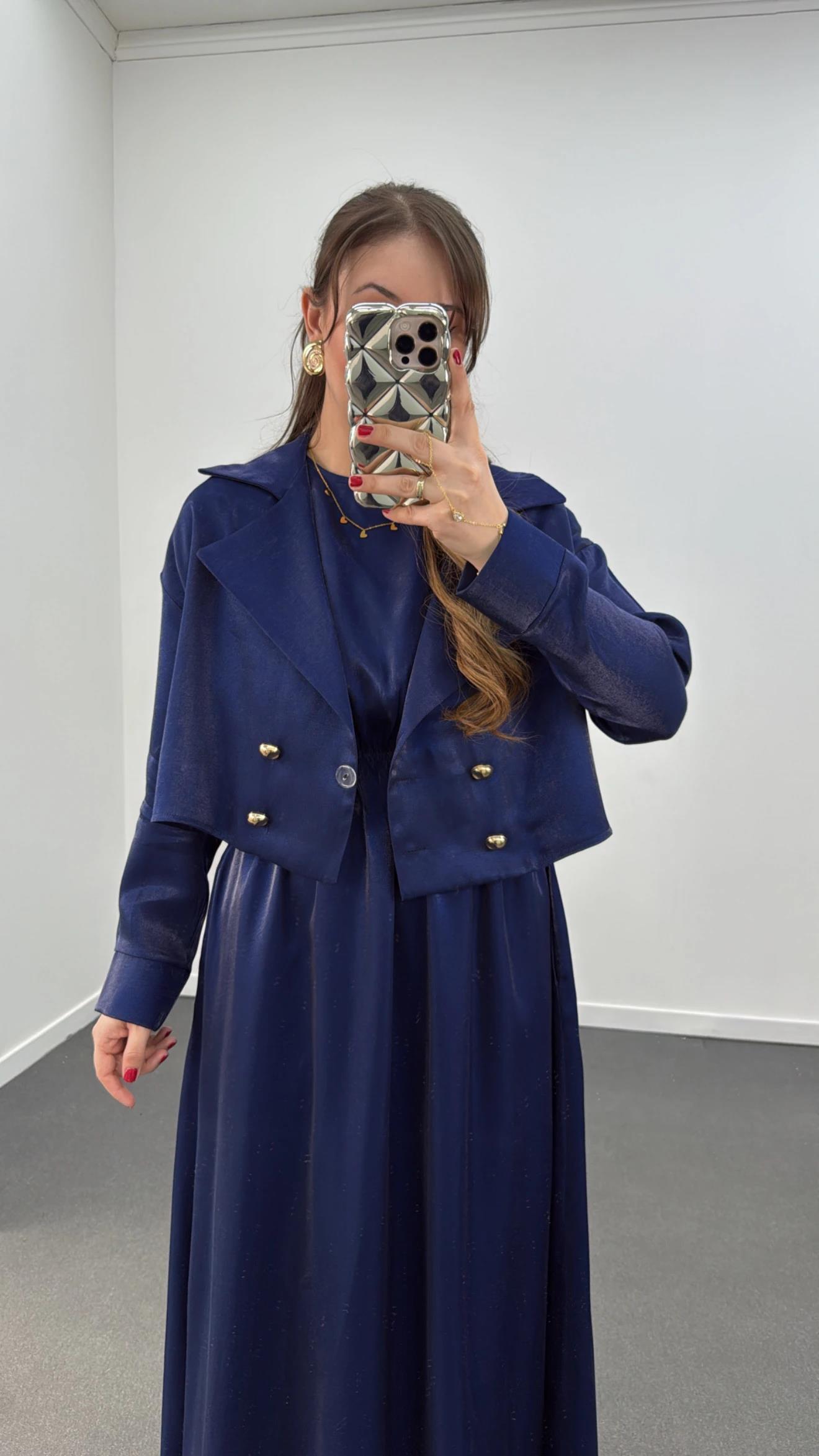 Felicia Lacivert Premium Elbise Ve Ceket Takımı