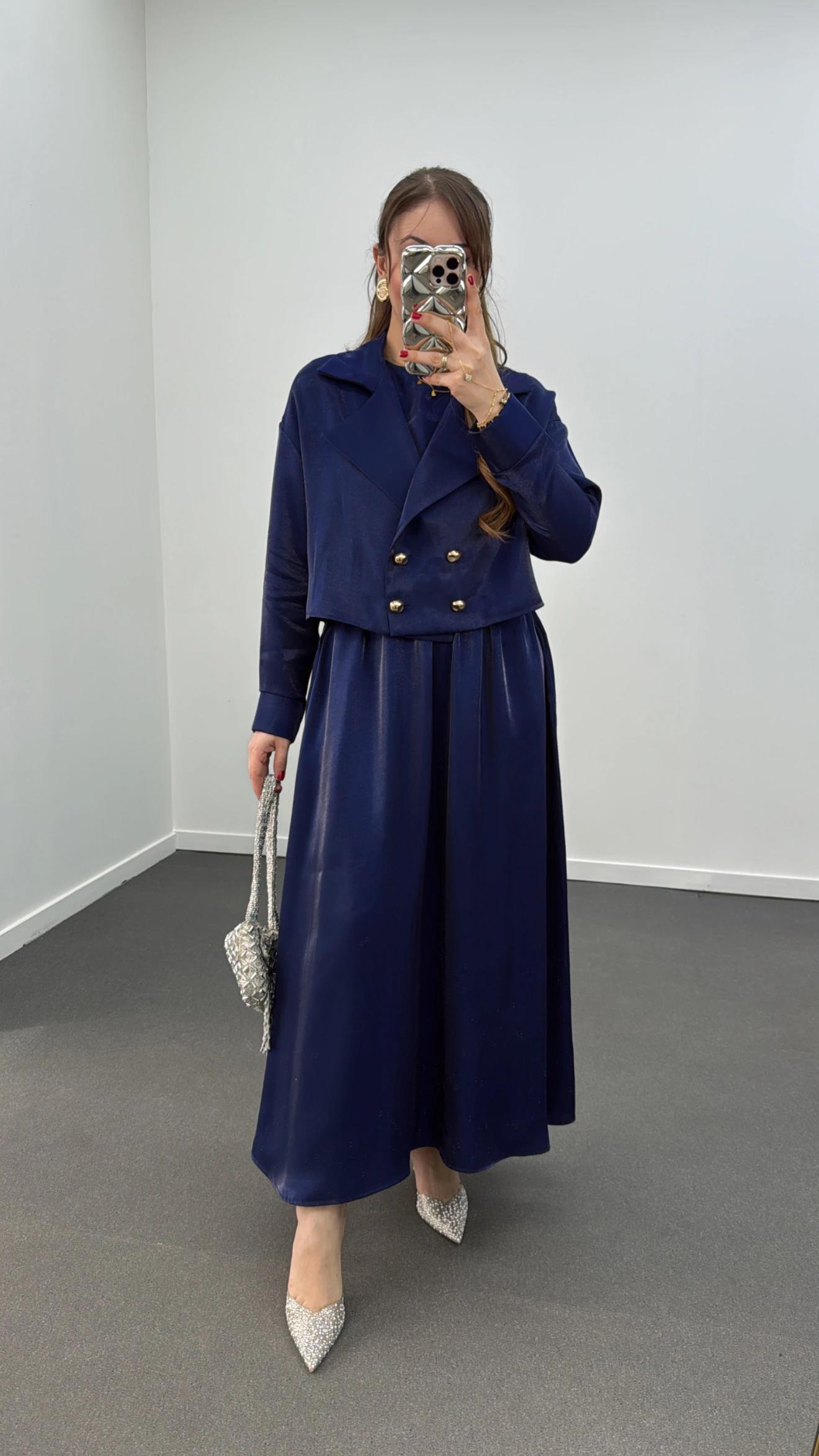 Felicia Lacivert Premium Elbise Ve Ceket Takımı