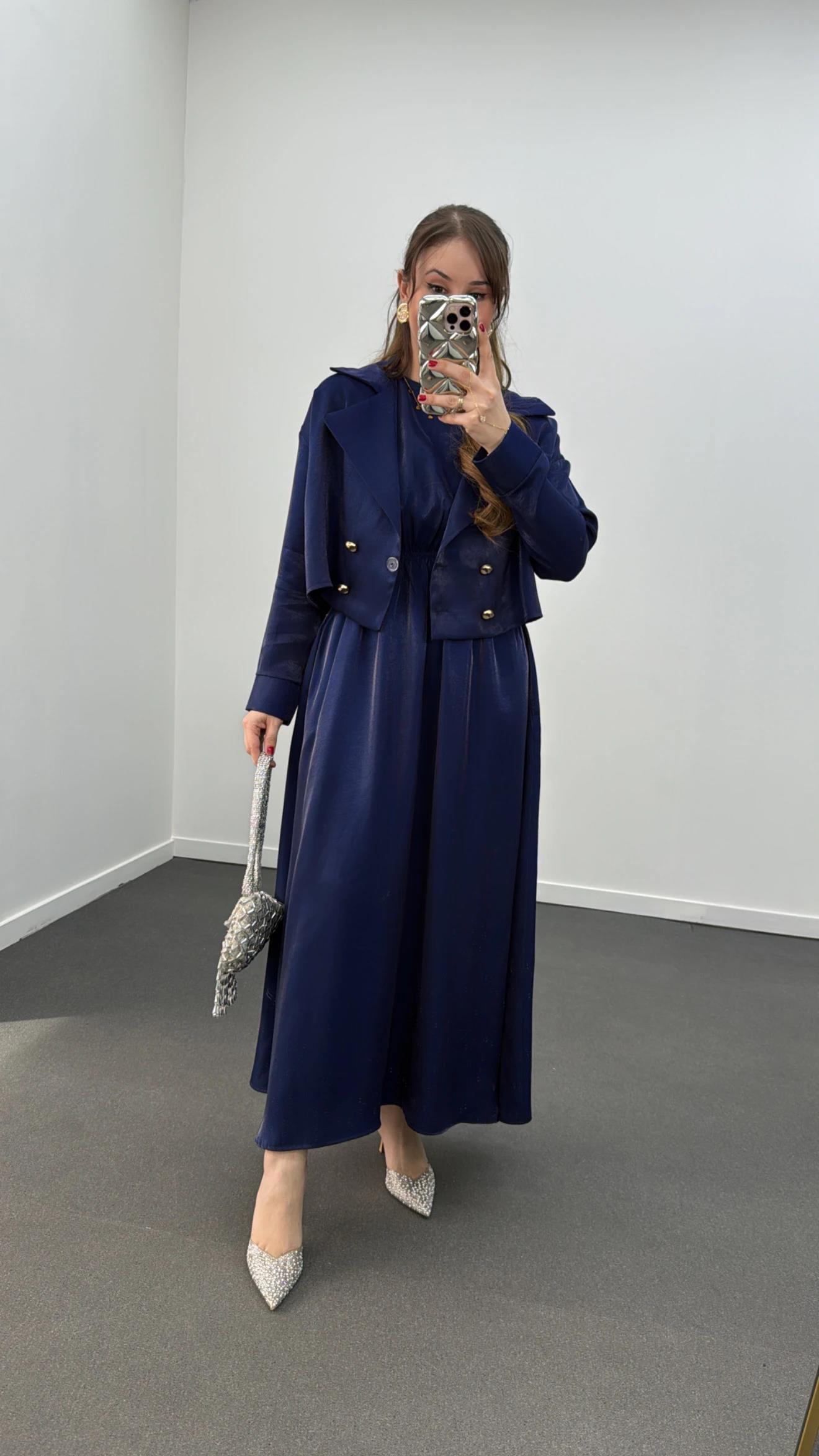 Felicia Lacivert Premium Elbise Ve Ceket Takımı