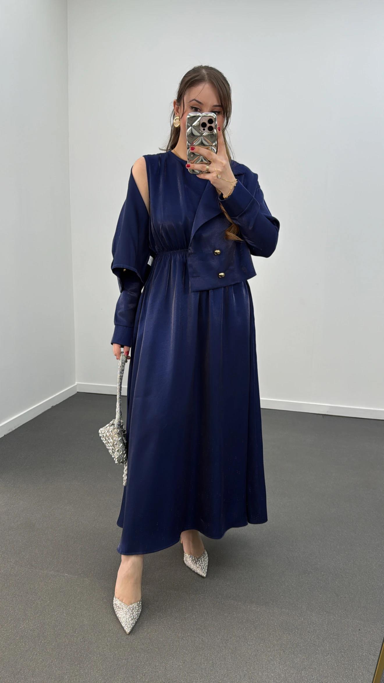 Felicia Lacivert Premium Elbise Ve Ceket Takımı