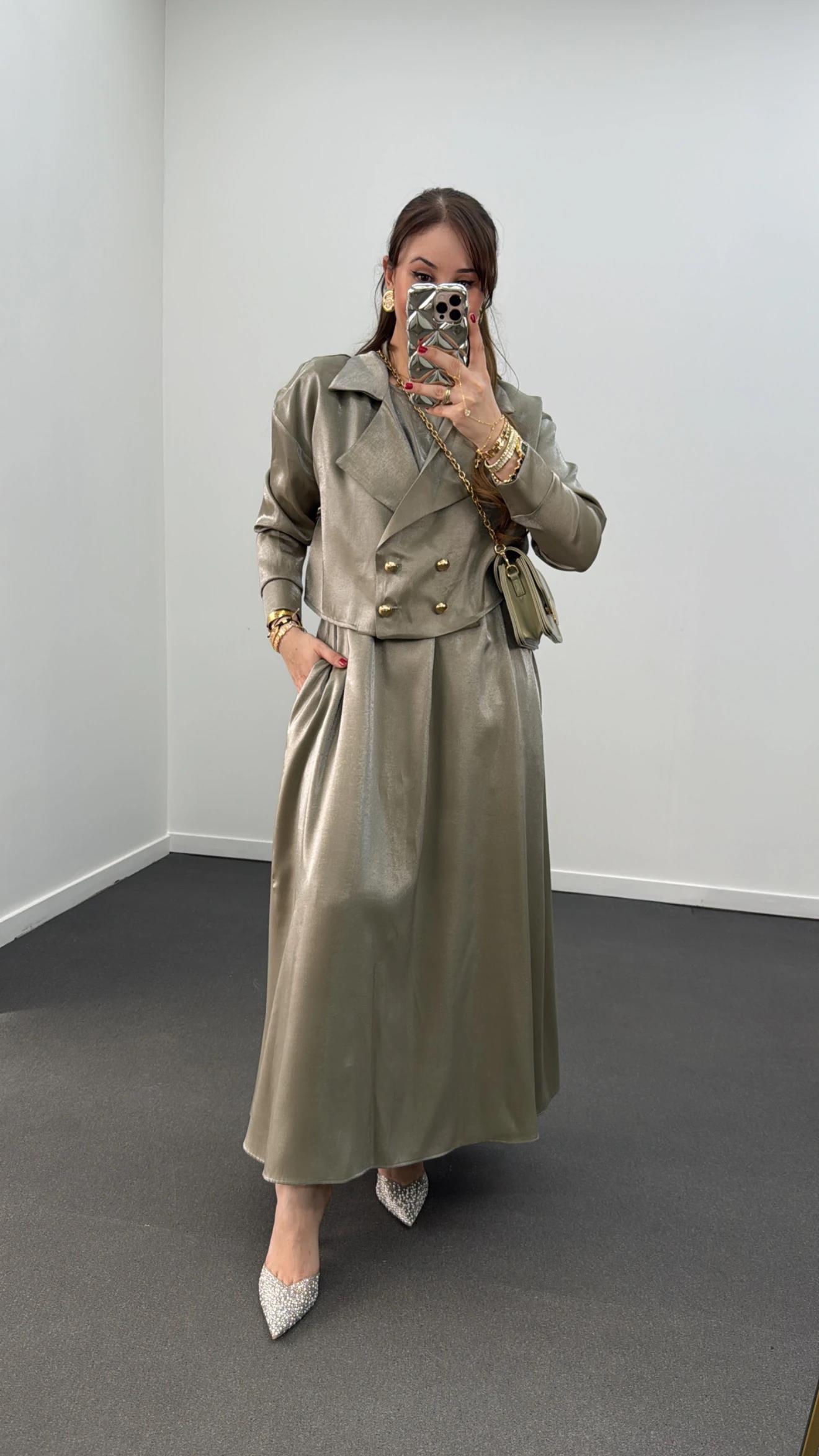 Felicia Yeşil Premium Elbise Ve Ceket Takımı