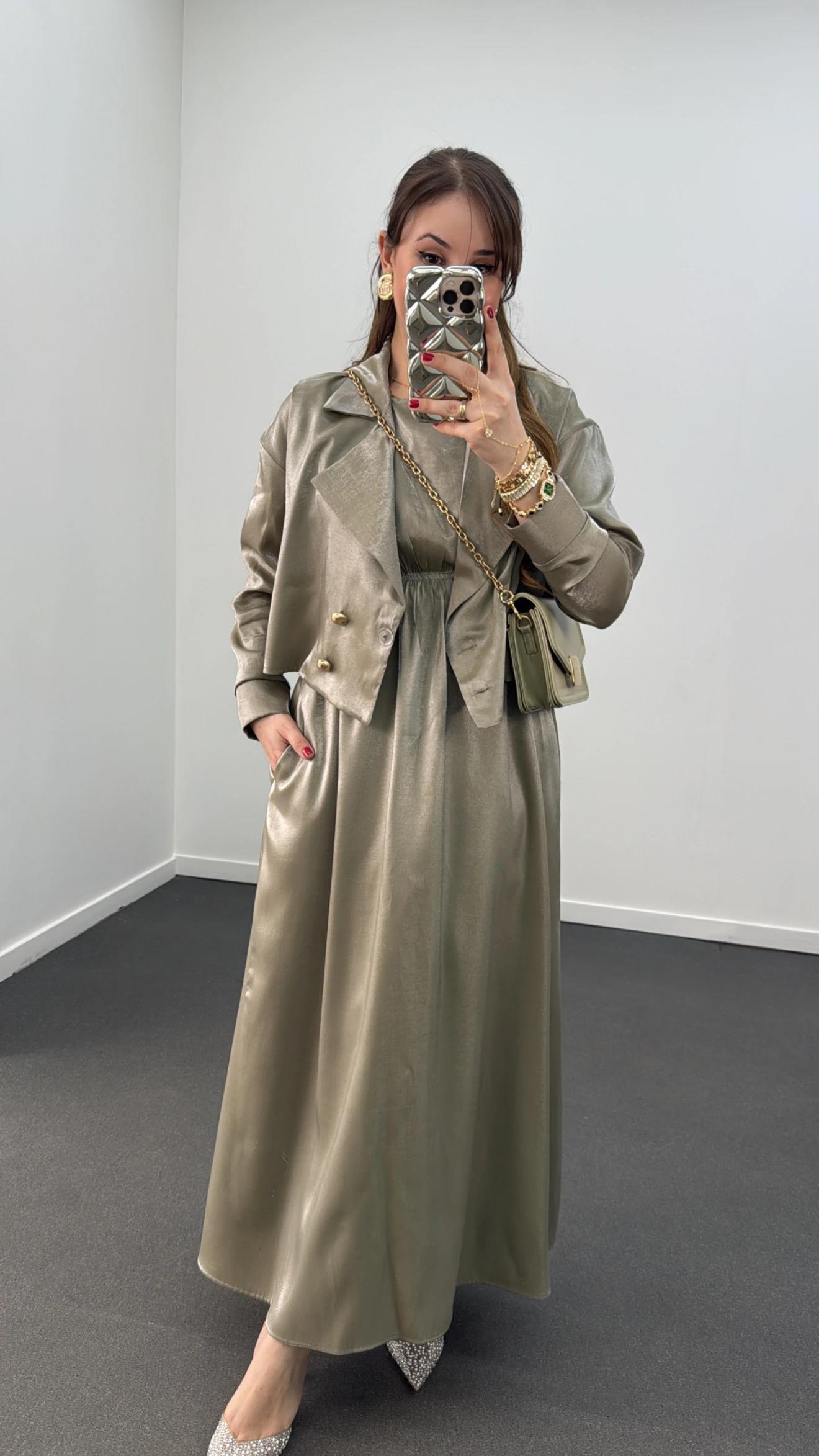 Felicia Yeşil Premium Elbise Ve Ceket Takımı