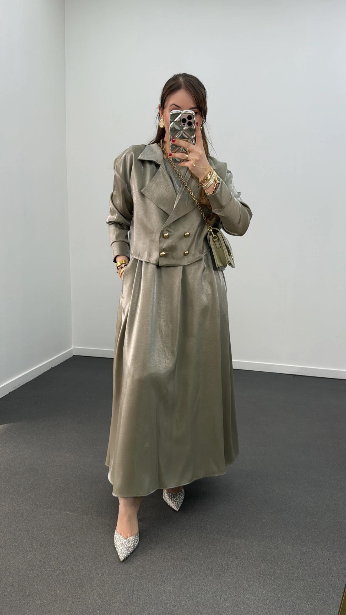 Felicia Yeşil Premium Elbise Ve Ceket Takımı