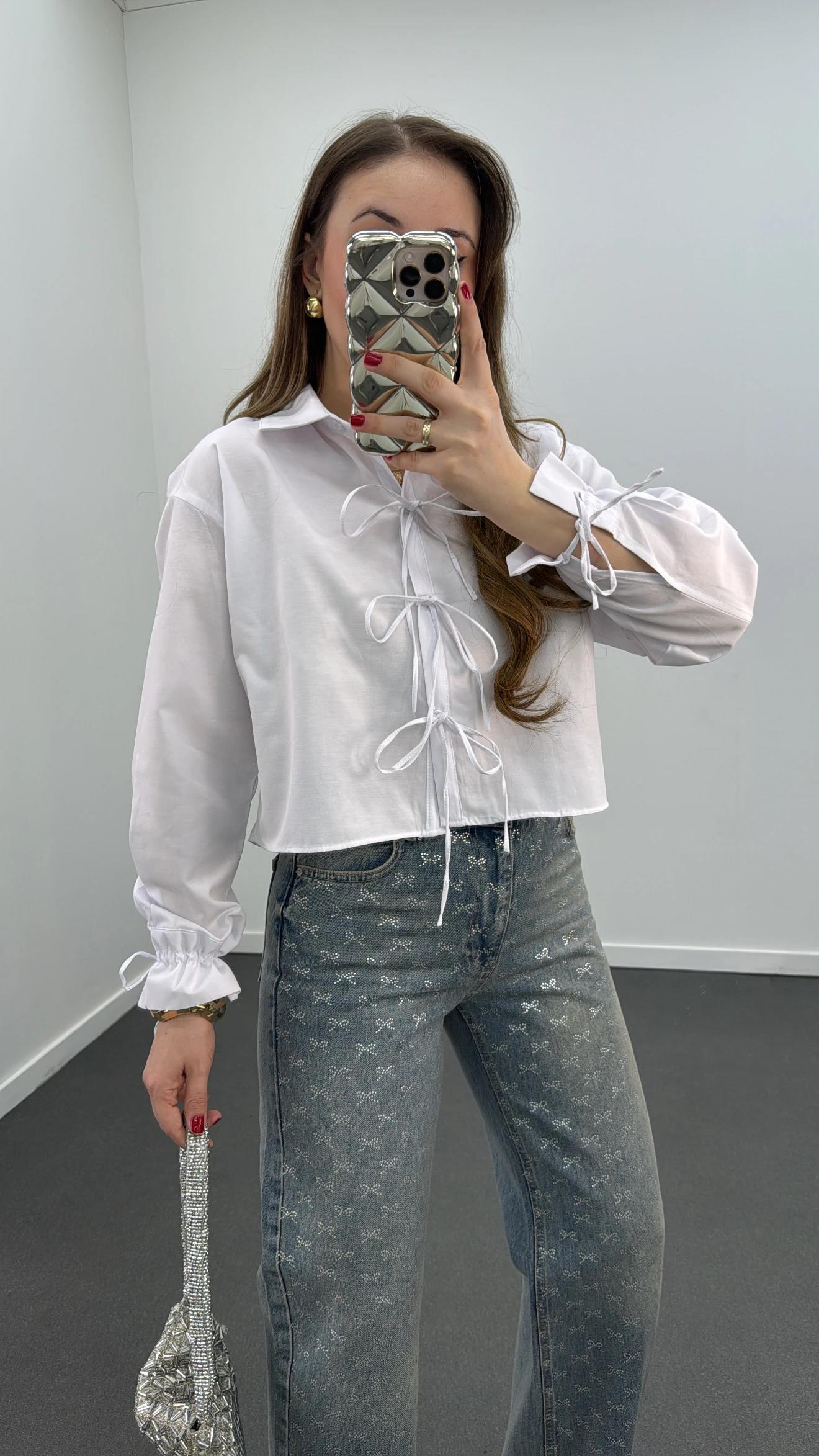 Fiona Beyaz İpli Tasarım Gömlek