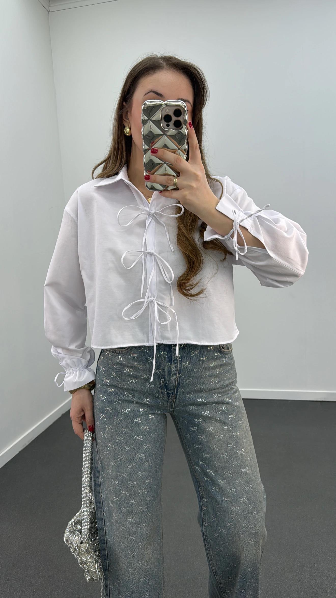 Fiona Beyaz İpli Tasarım Gömlek