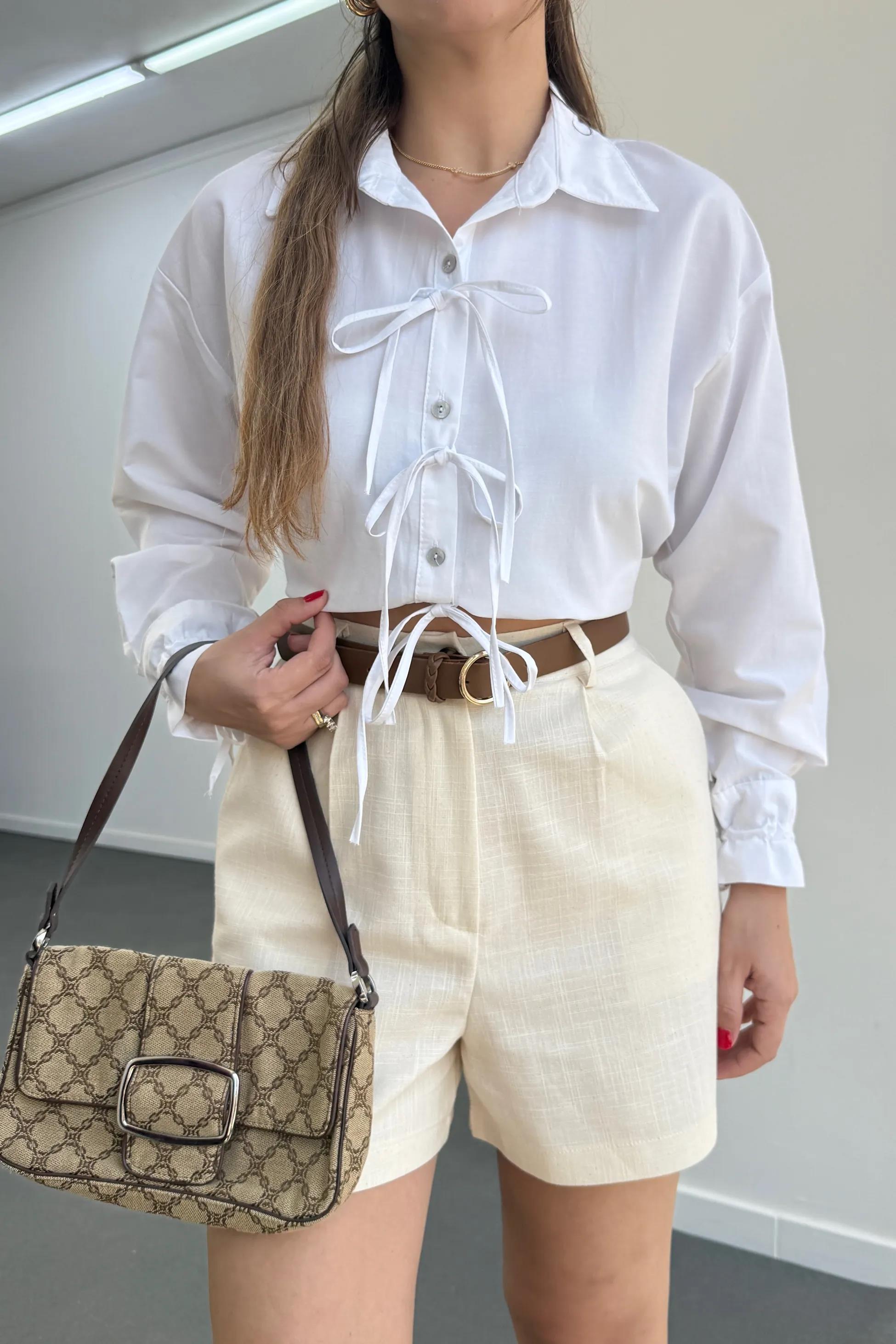 Fiona Beyaz İpli Tasarım Gömlek