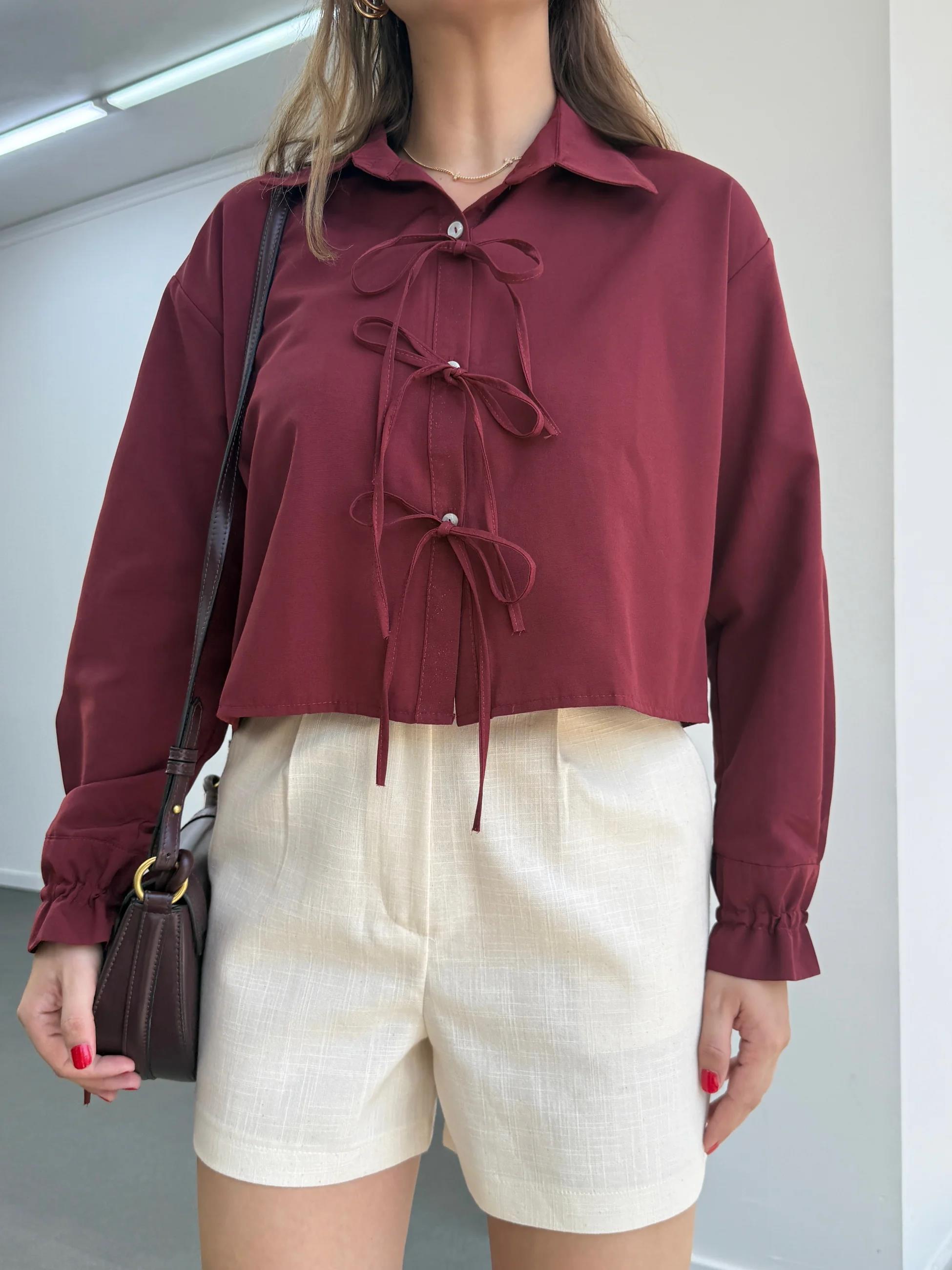 Fiona Bordo İpli Tasarım Gömlek