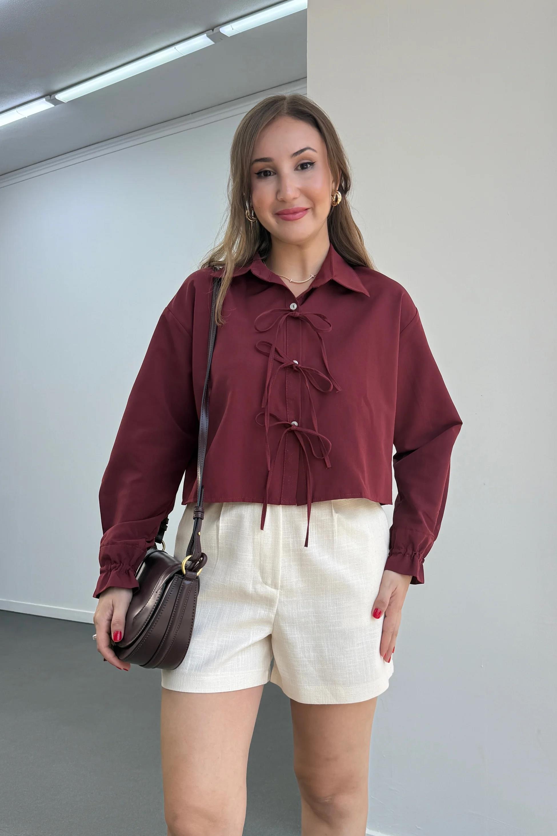 Fiona Bordo İpli Tasarım Gömlek