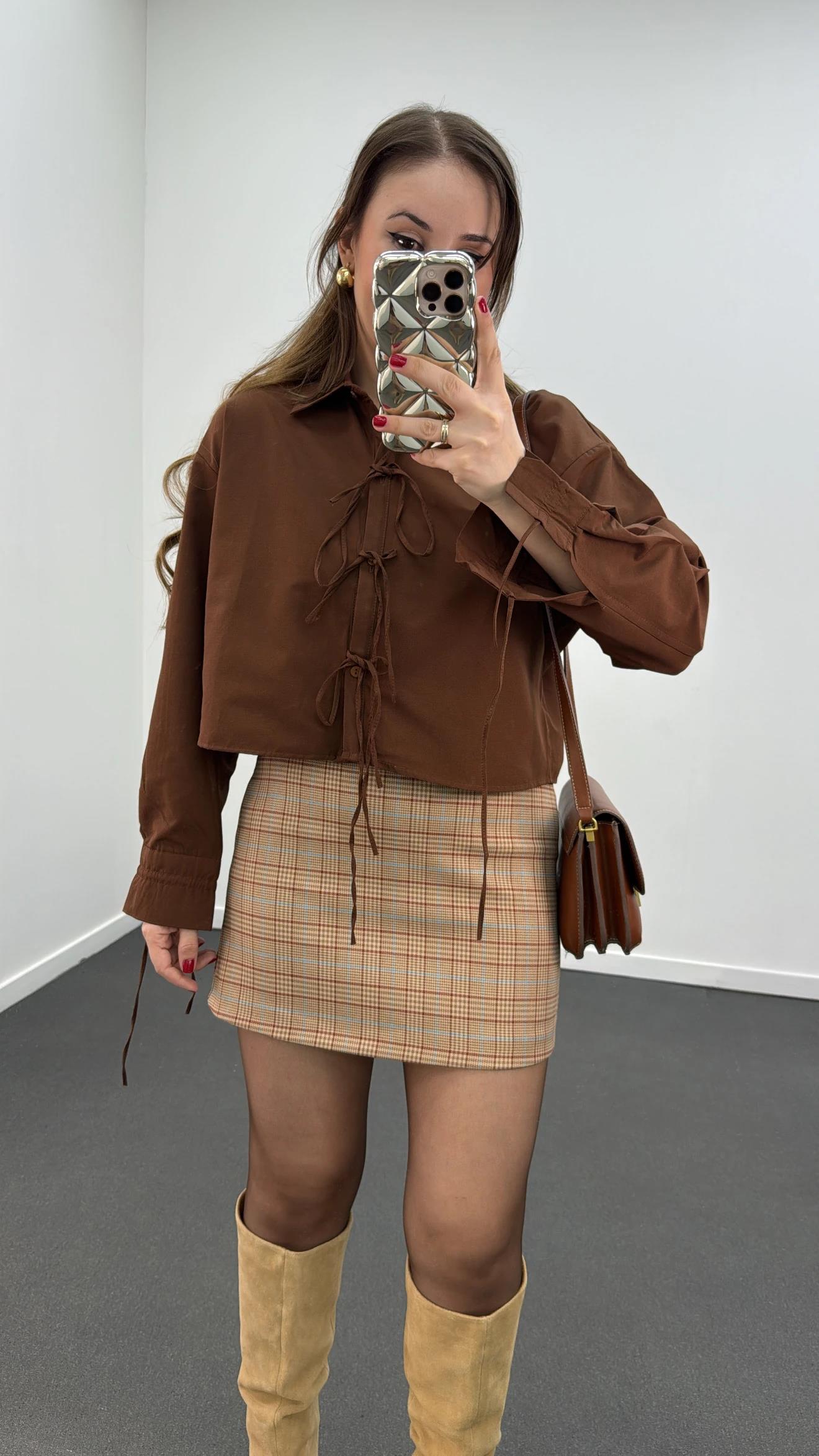 Fiona Kahve İpli Tasarım Gömlek