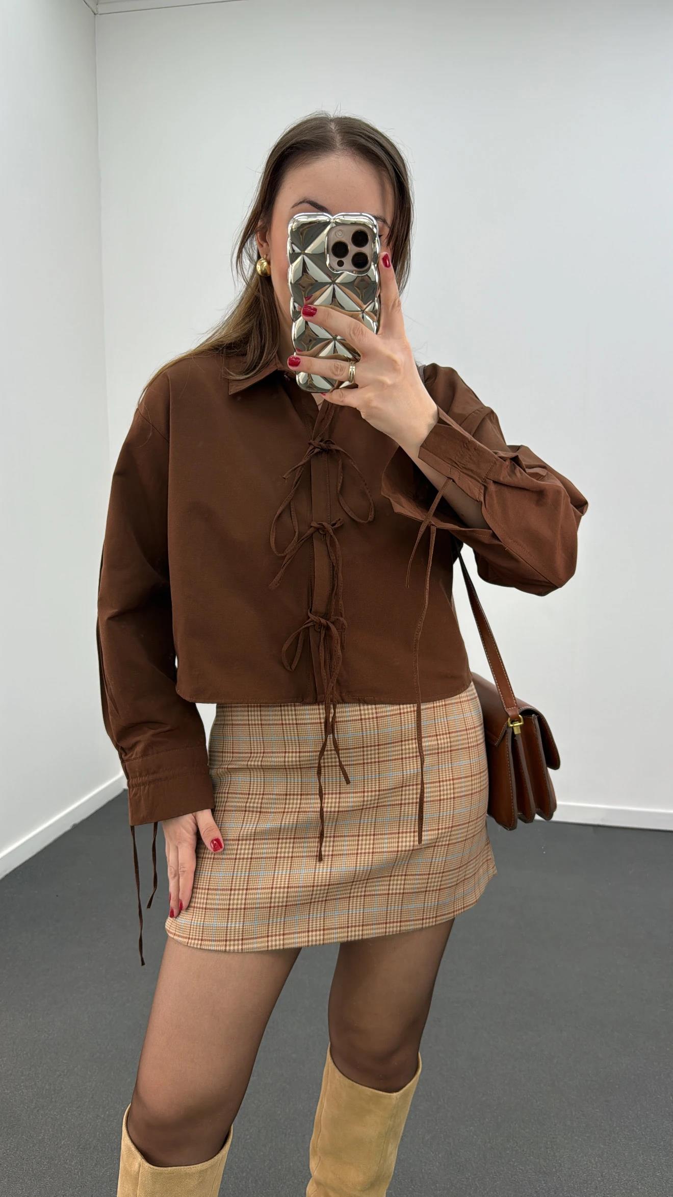 Fiona Kahve İpli Tasarım Gömlek