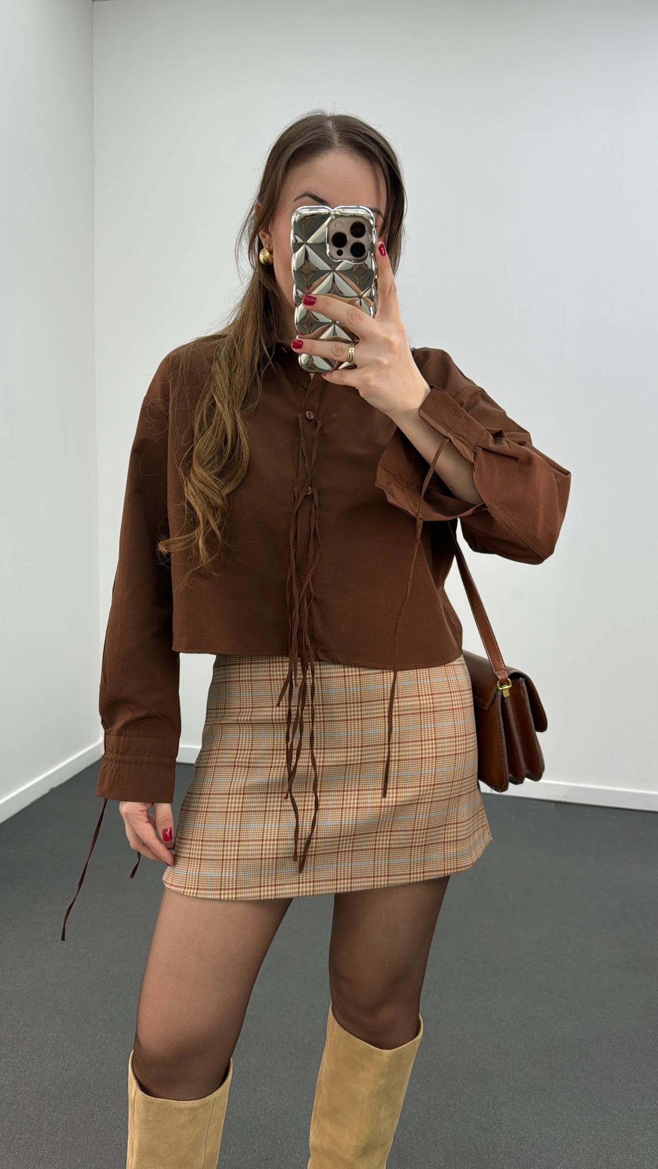 Fiona Kahve İpli Tasarım Gömlek