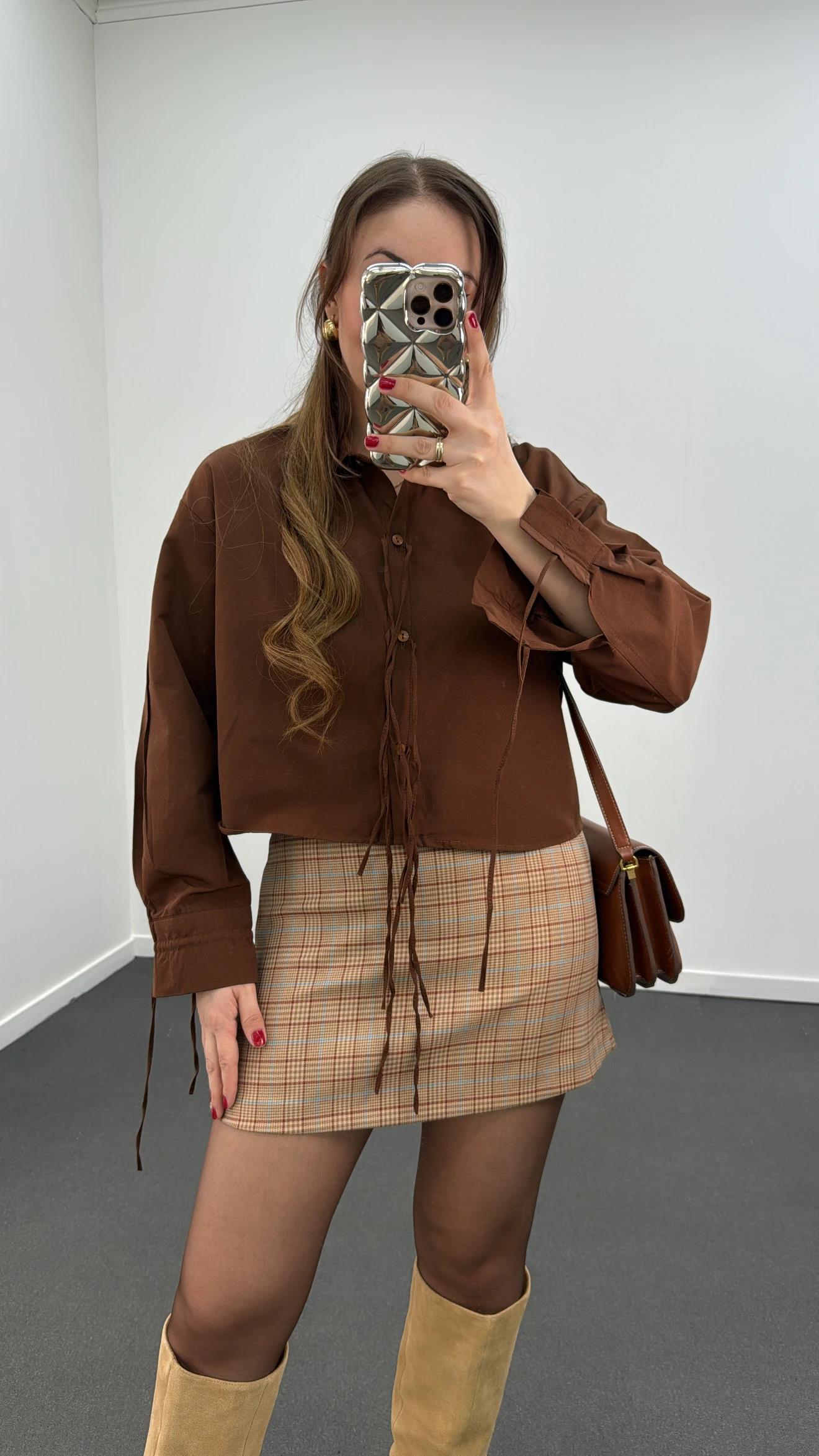 Fiona Kahve İpli Tasarım Gömlek