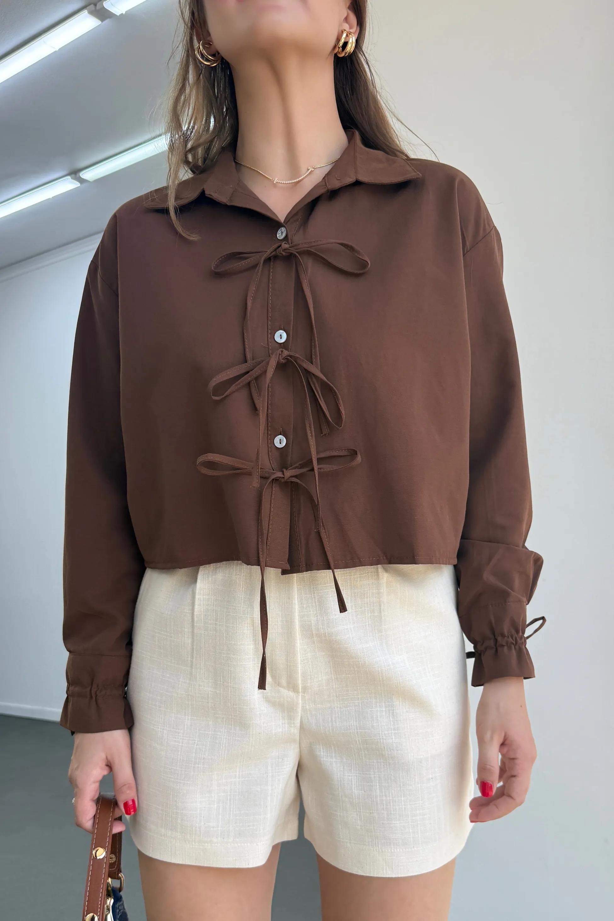 Fiona Kahve İpli Tasarım Gömlek