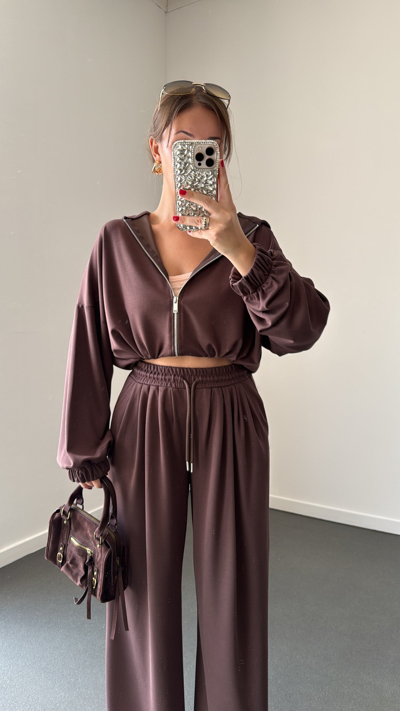 Fleur Kahve Modal Kapüşonlu Hırka ve Pantolon Takımı
