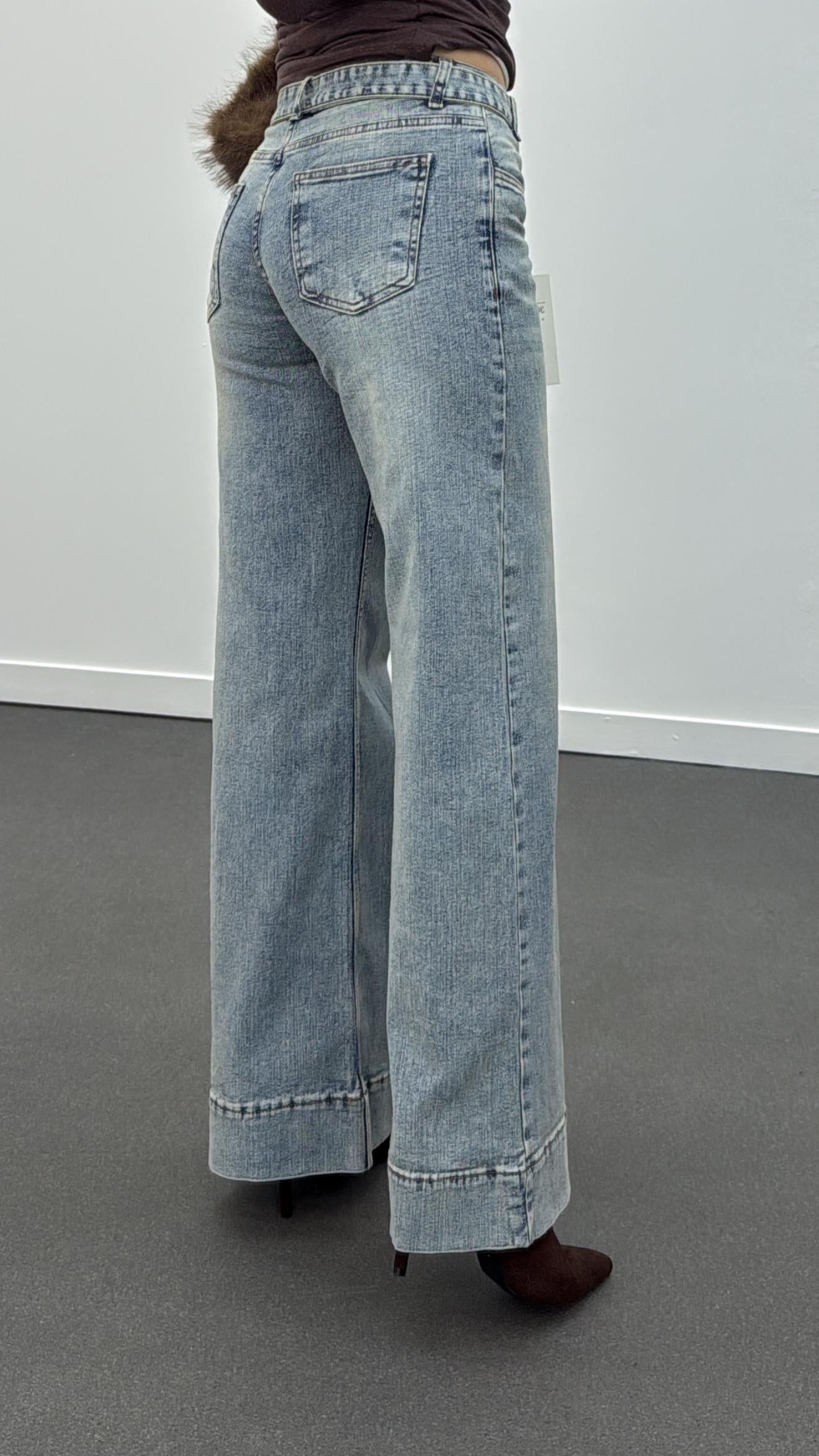 Frame Tint Yıkamalı Düşük Bel Kemerli Flare Jeans