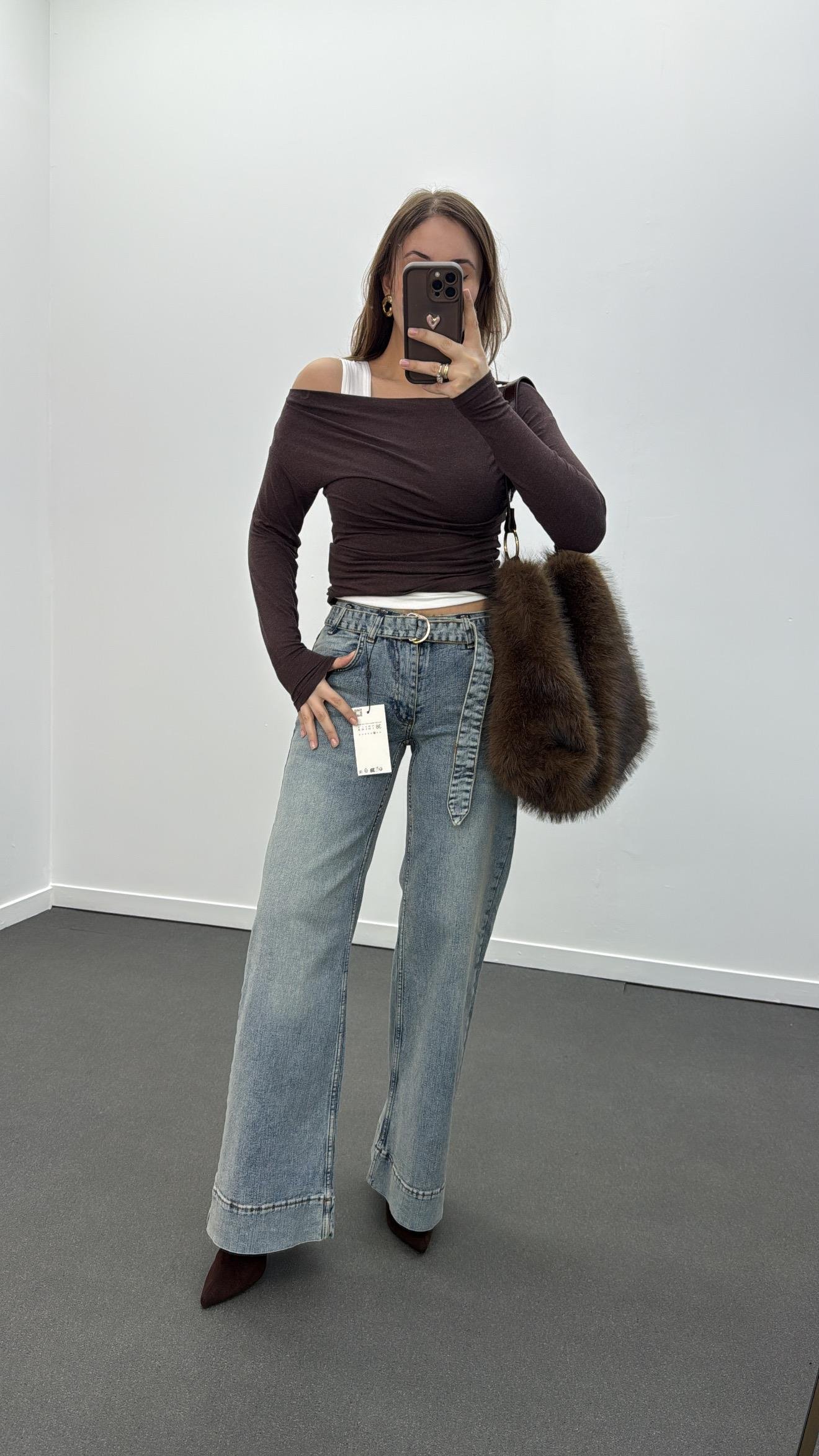 Frame Tint Yıkamalı Düşük Bel Kemerli Flare Jeans