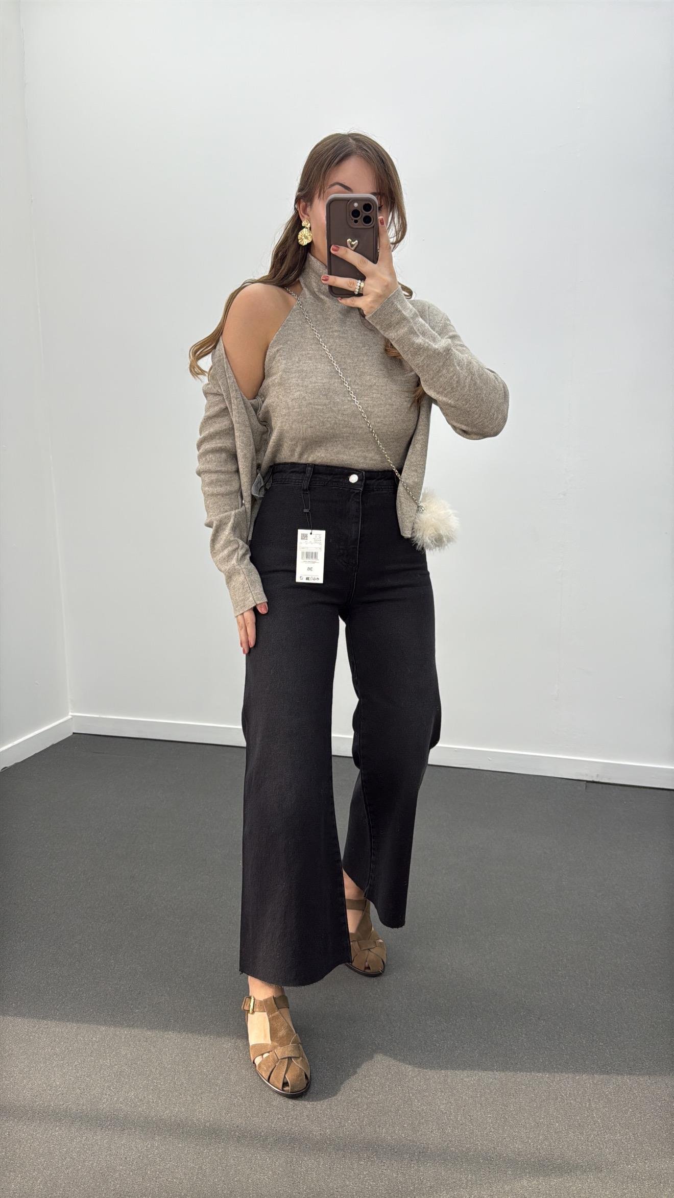 Francisco Antrasit Wide Leg Crop Jeans