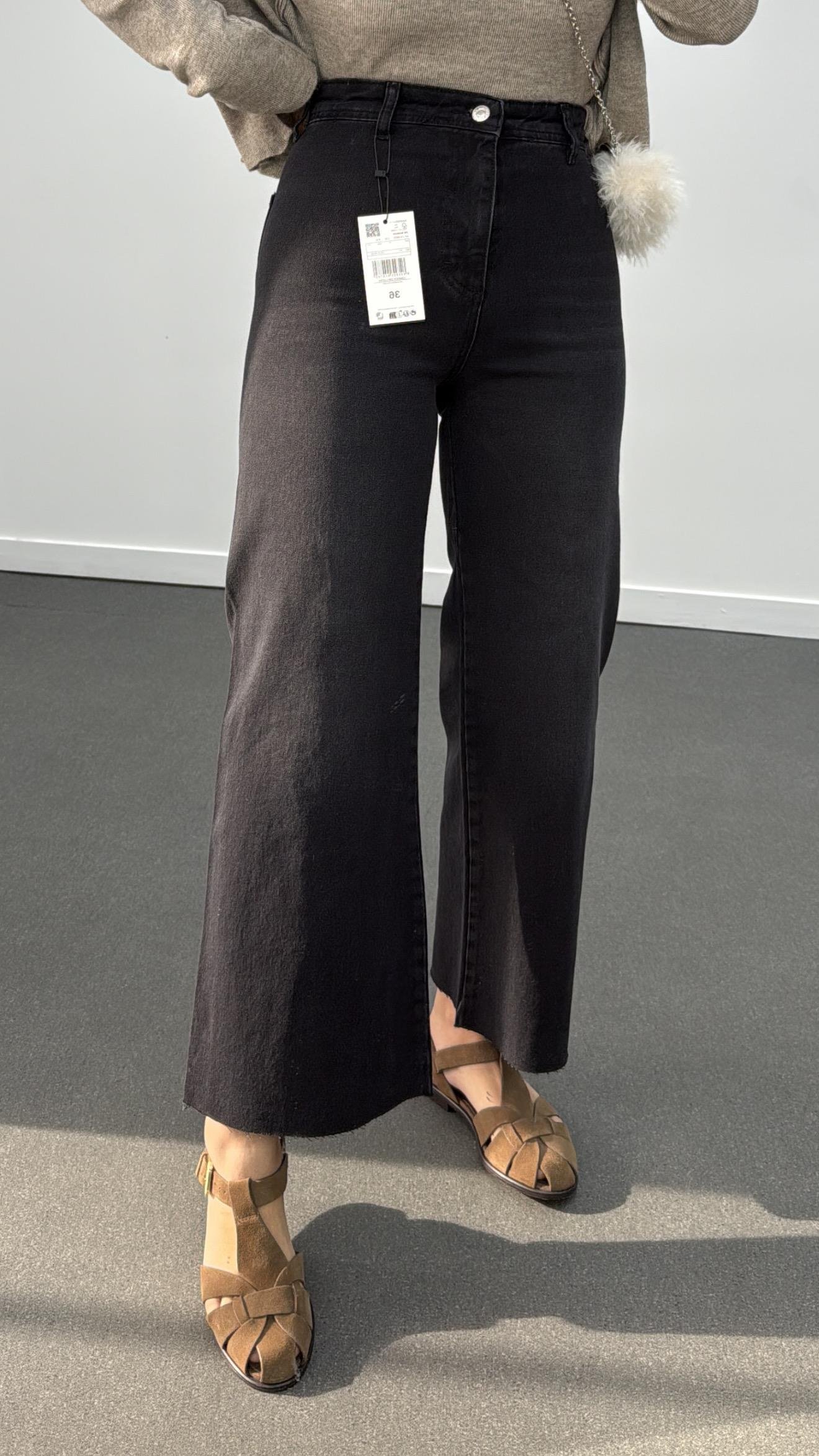 Francisco Antrasit Wide Leg Crop Jeans