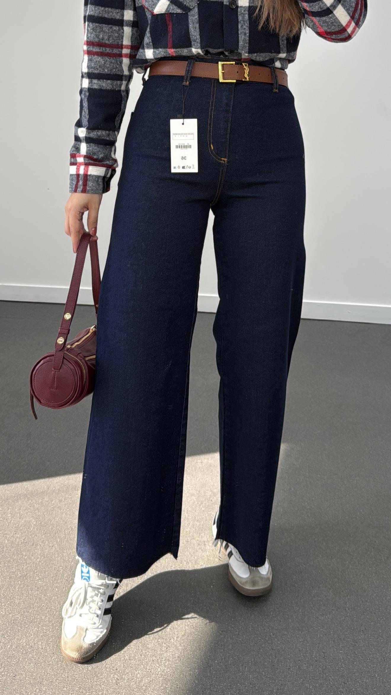 Francisco Dark Blue Wide Leg Crop Jeans 