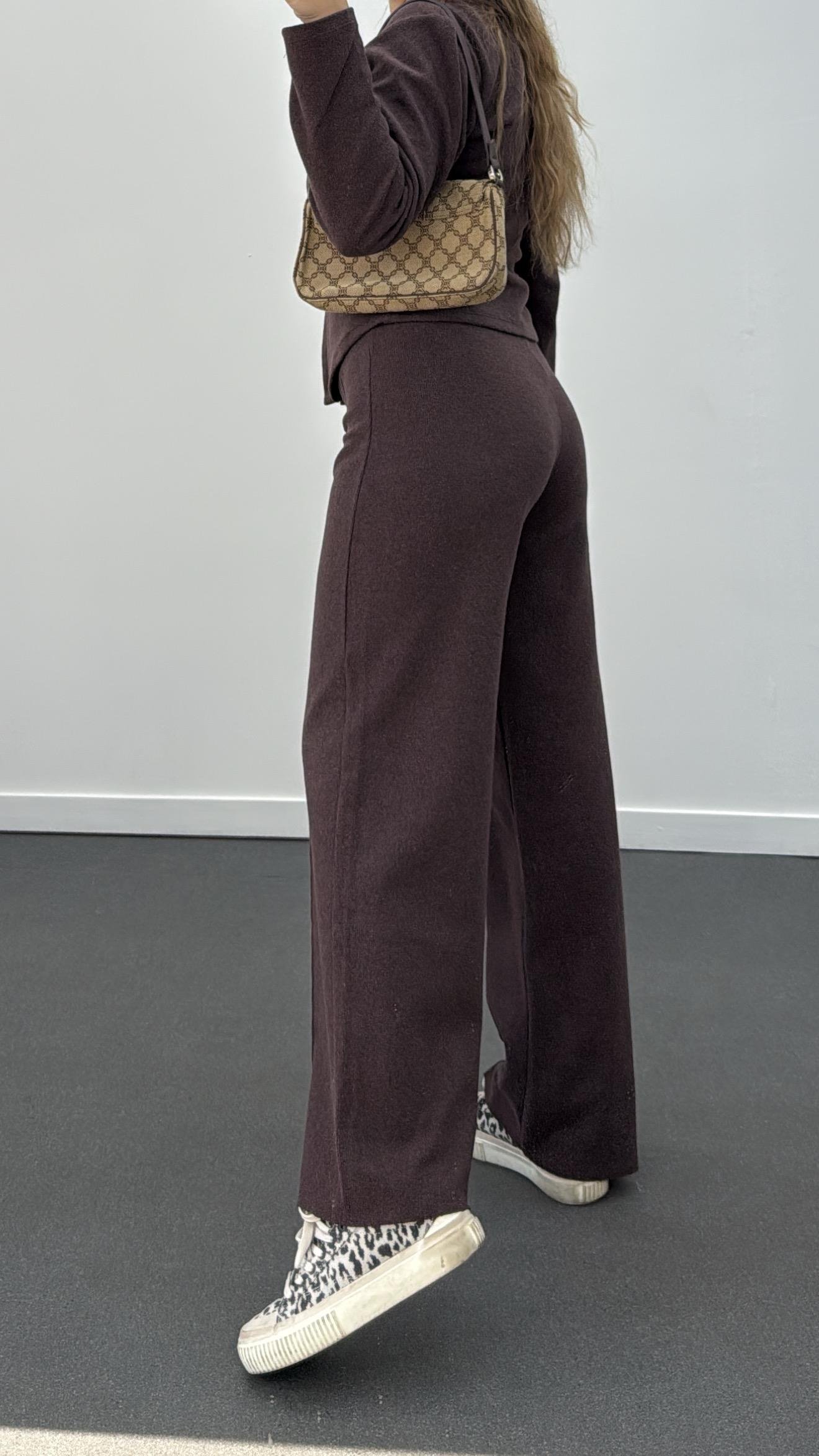 Freya Kahve Gold Düğmeli Hırka Ve Triko Pantolon Takım