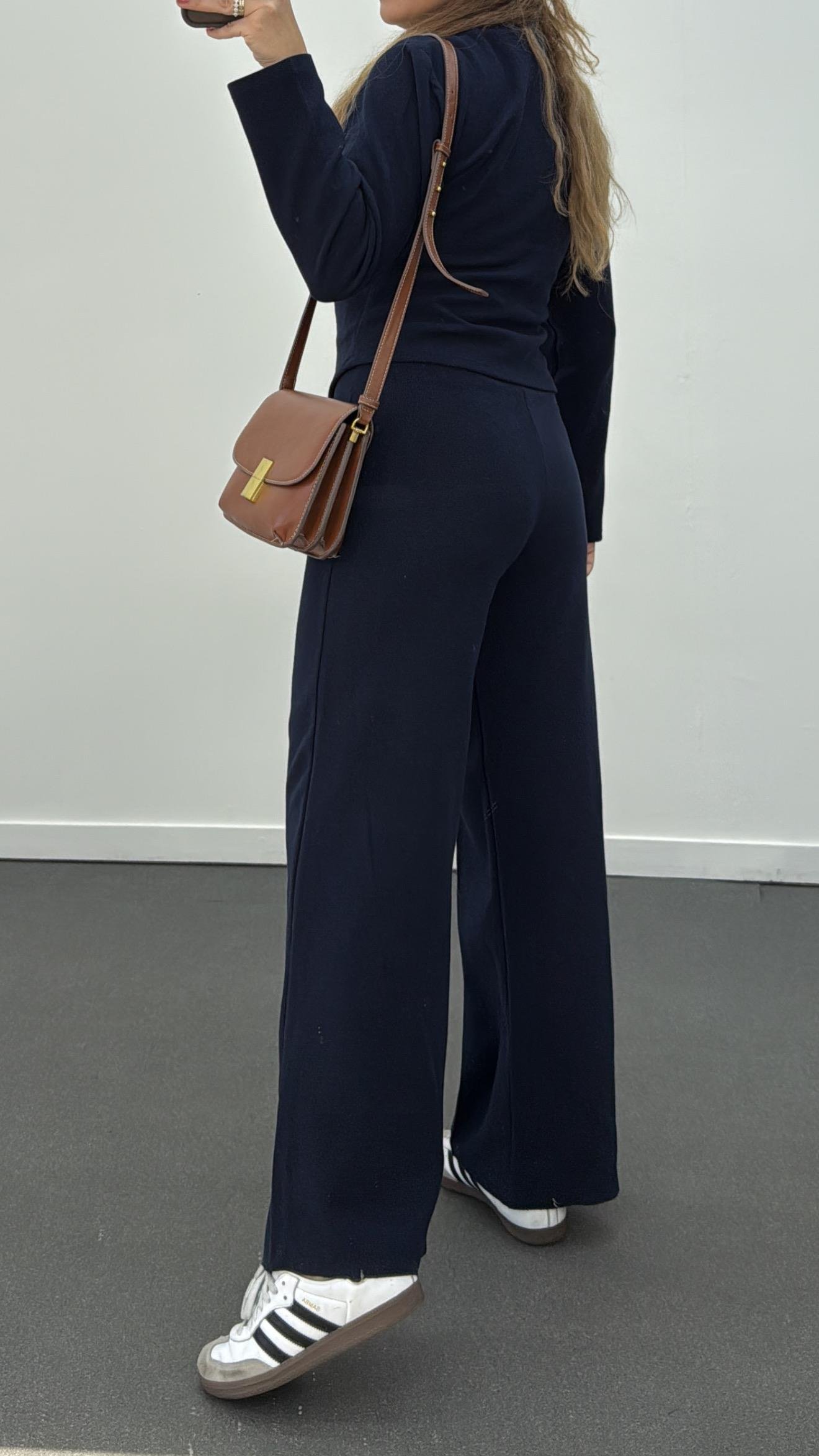 Freya Lacivert Gold Düğmeli Hırka Ve Triko Pantolon Takım