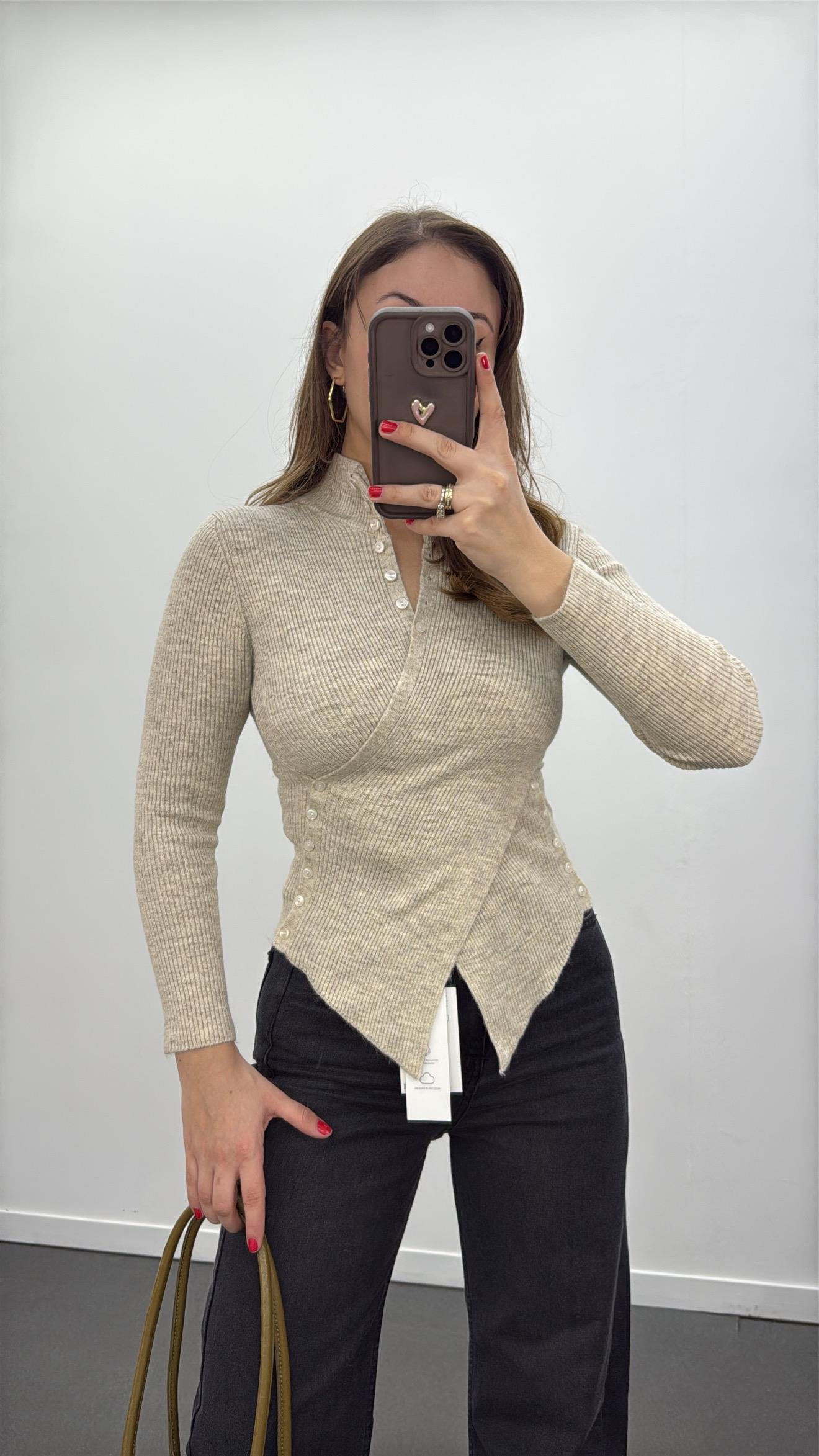 Gabriela Açık Bej Full Düğmeli Triko