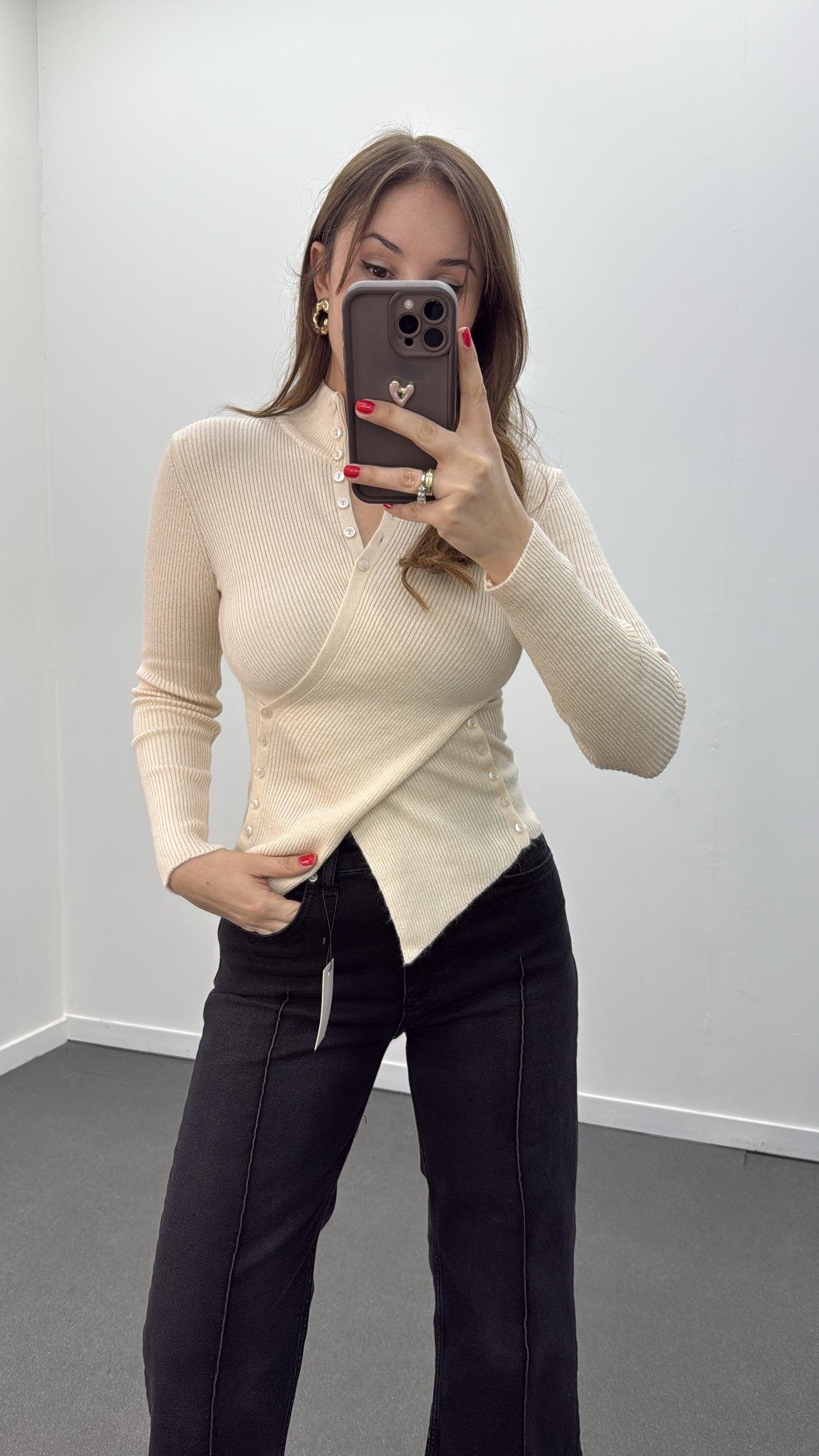 Gabriela Vanilya Kruvaze Full Düğmeli Triko