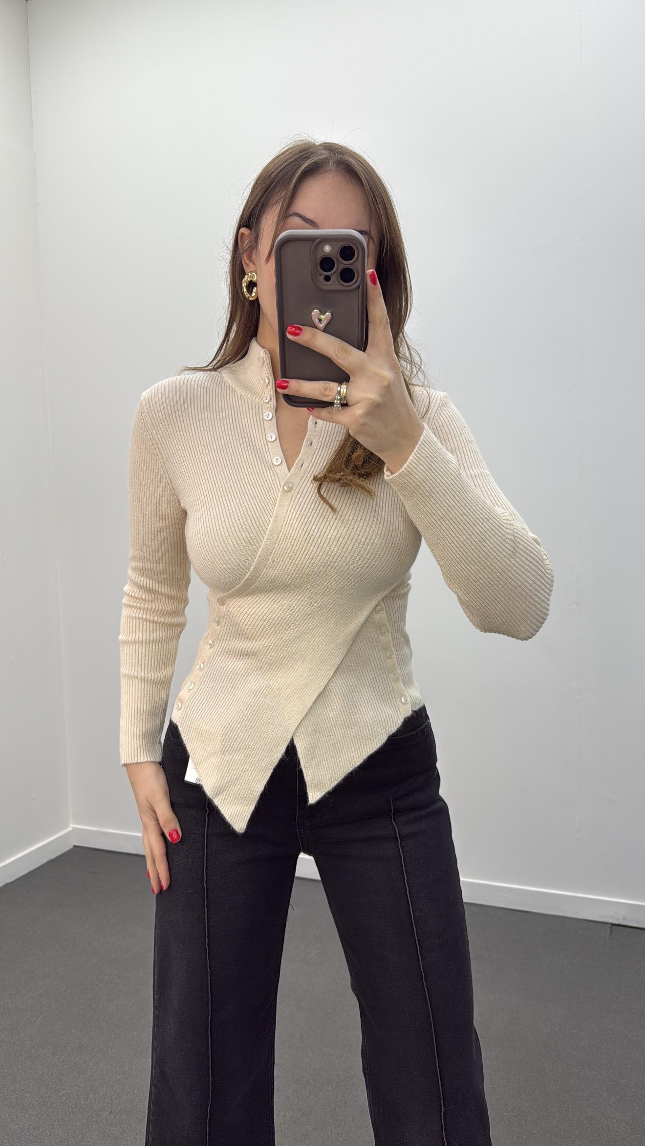 Gabriela Vanilya Kruvaze Full Düğmeli Triko