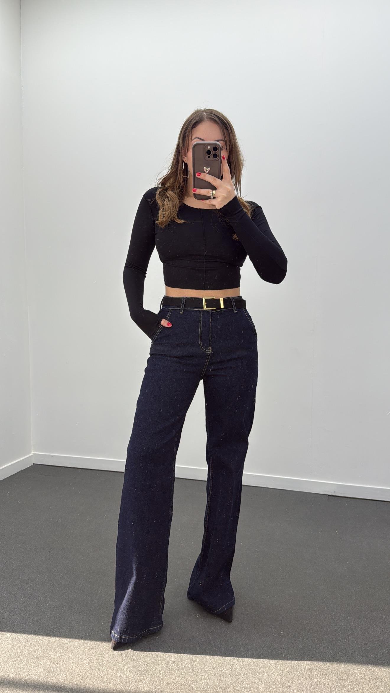 Genesia Lacivert Yan Cepli Palazzo Jeans