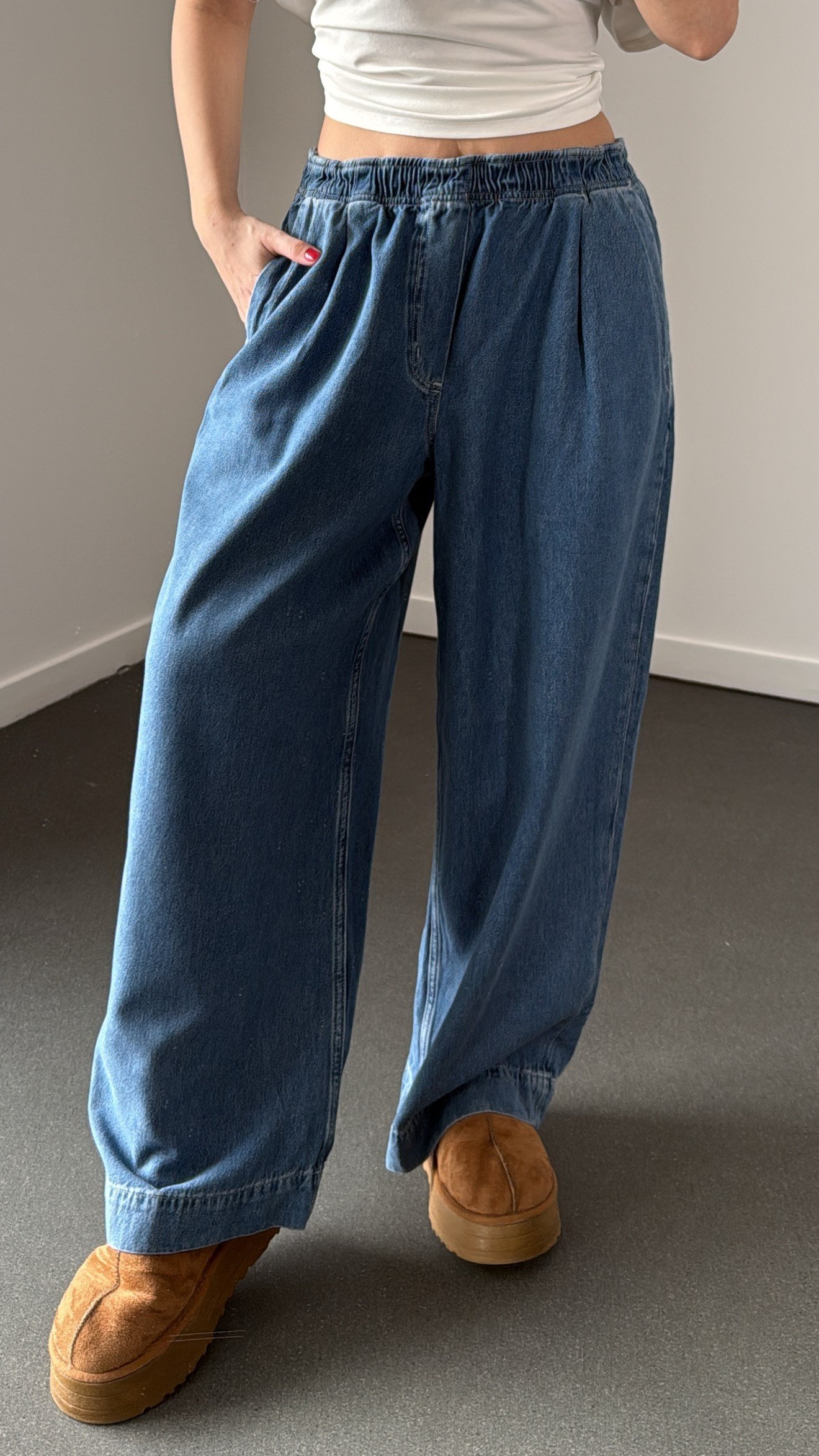 Genesis Denim Beli Lastikli Yan Cepli Dökümlü Pantolon