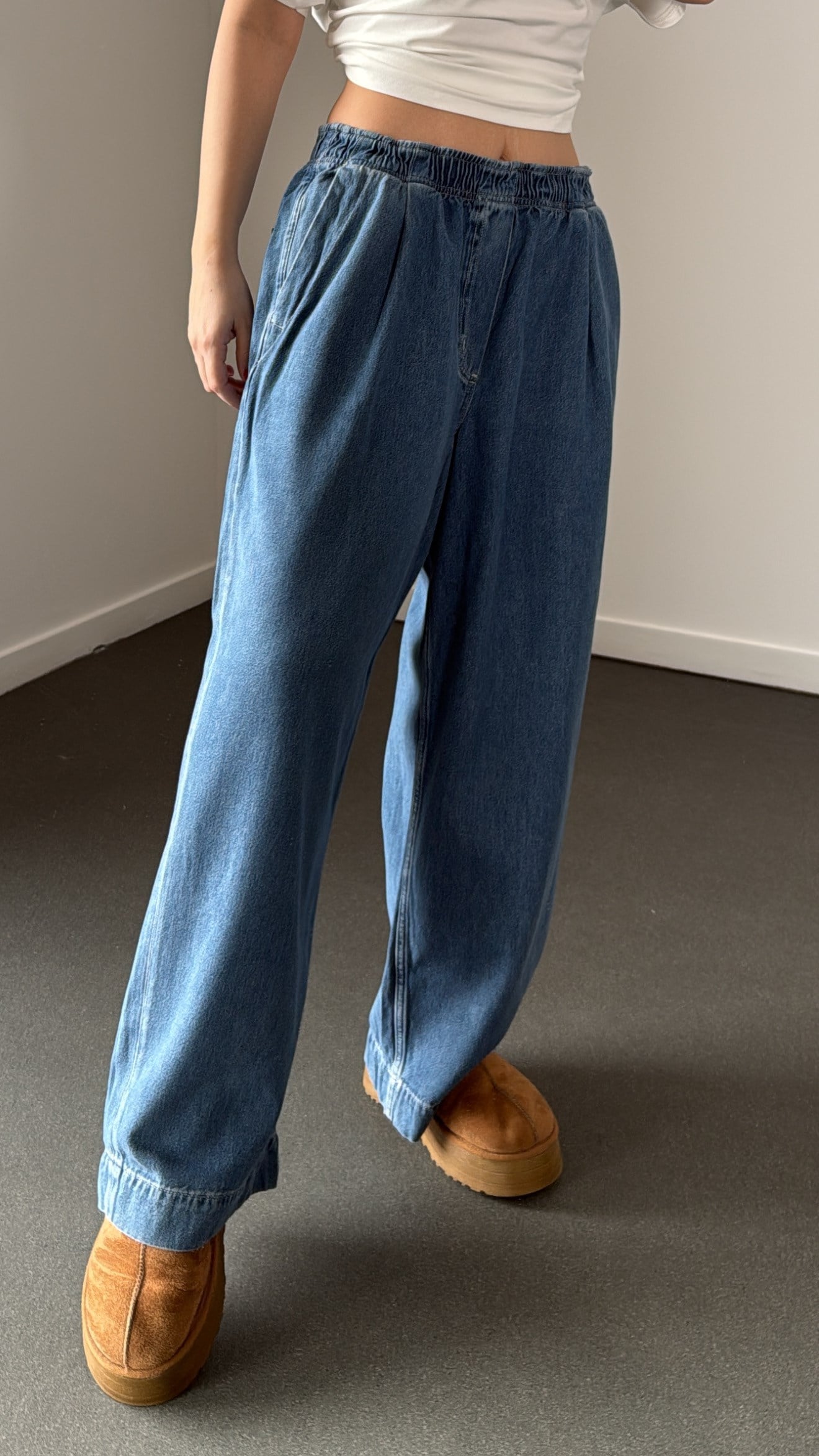 Genesis Denim Beli Lastikli Yan Cepli Dökümlü Pantolon