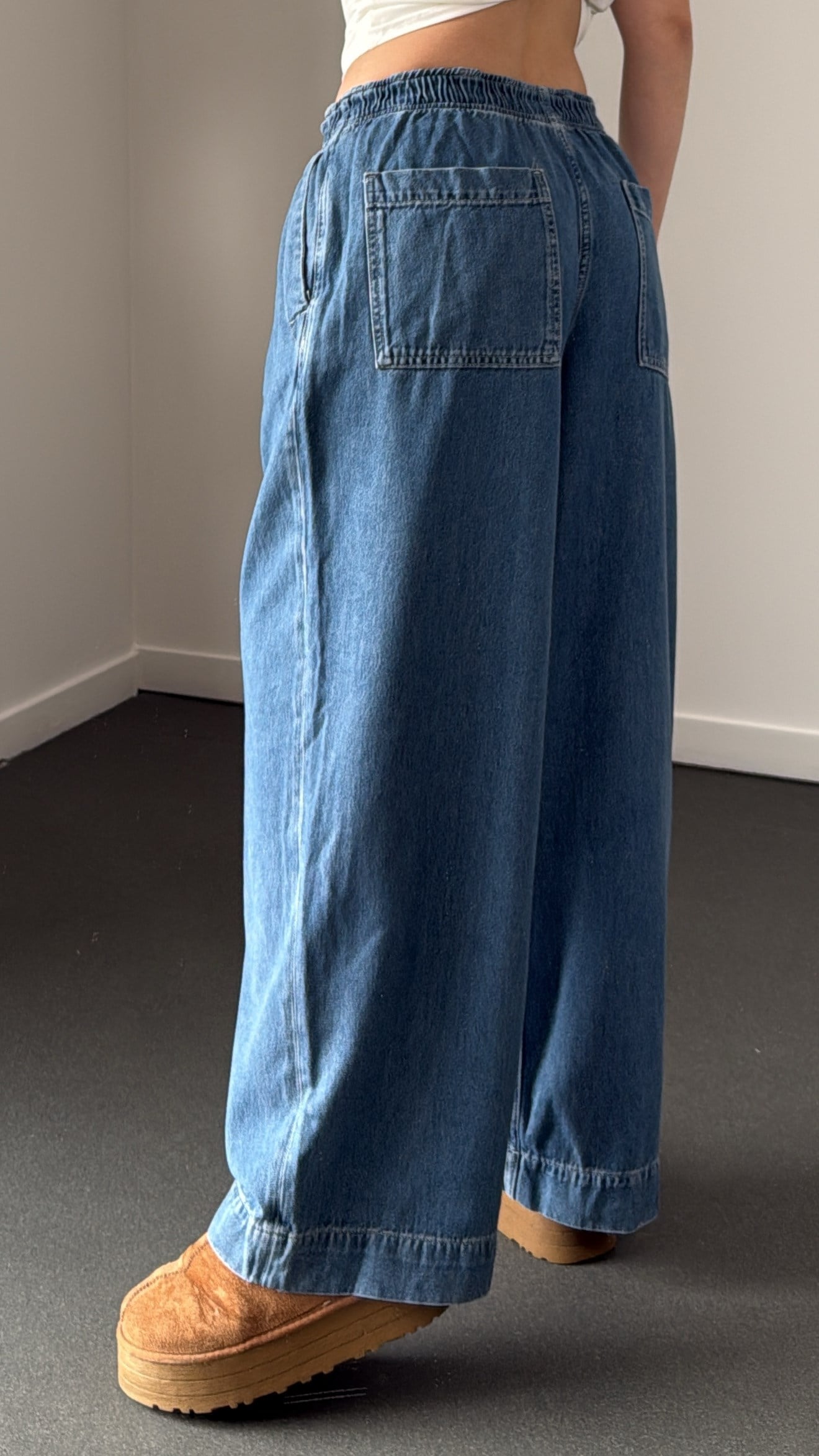 Genesis Denim Beli Lastikli Yan Cepli Dökümlü Pantolon